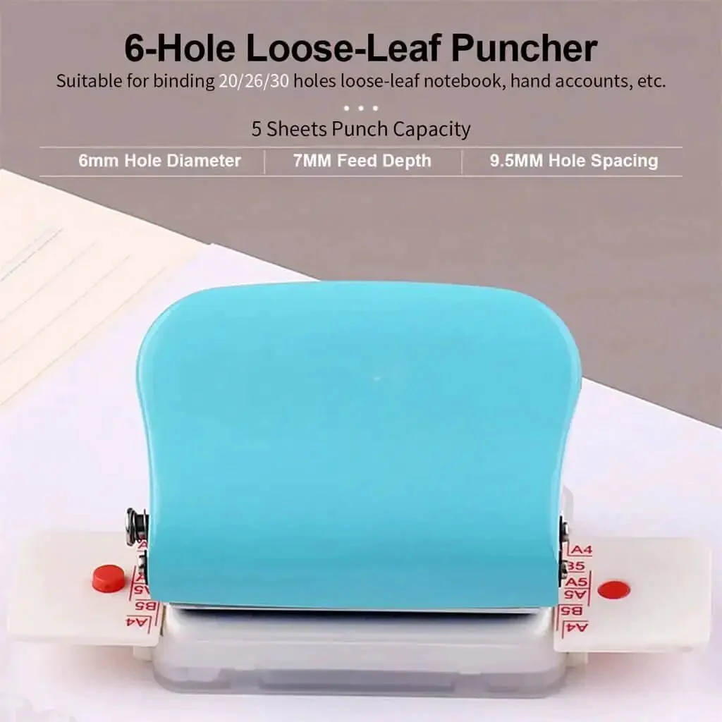 6 Hole Punch Handheld Metal Craft Tool For Binding Notebooks And Scrapbooks, 5 Sheet Capacity, 6mm Holes With 9.5mm Pitch, Easy Portable Punch For Diaries Planners DIY Projects A Real Workhorse - Image 2