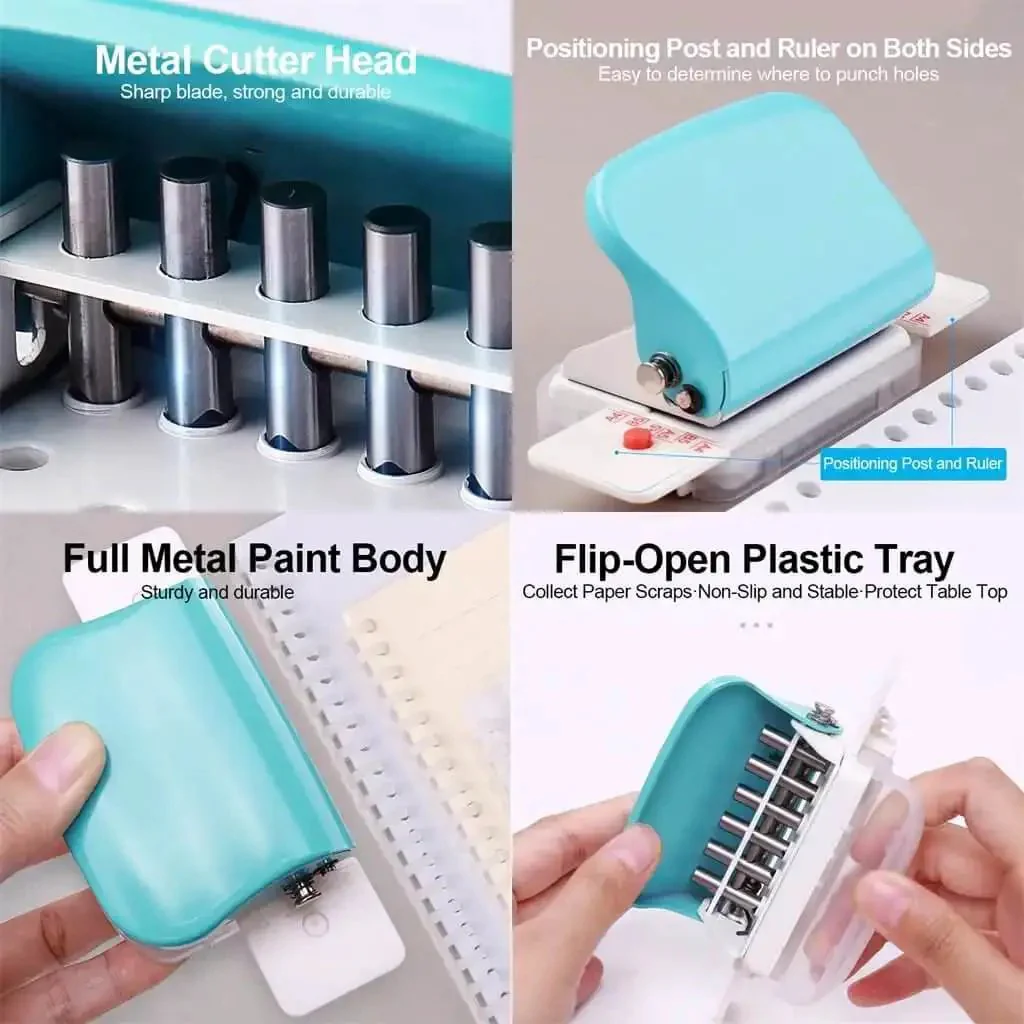 6 Hole Punch Handheld Metal Craft Tool For Binding Notebooks And Scrapbooks, 5 Sheet Capacity, 6mm Holes With 9.5mm Pitch, Easy Portable Punch For Diaries Planners DIY Projects A Real Workhorse - Image 3