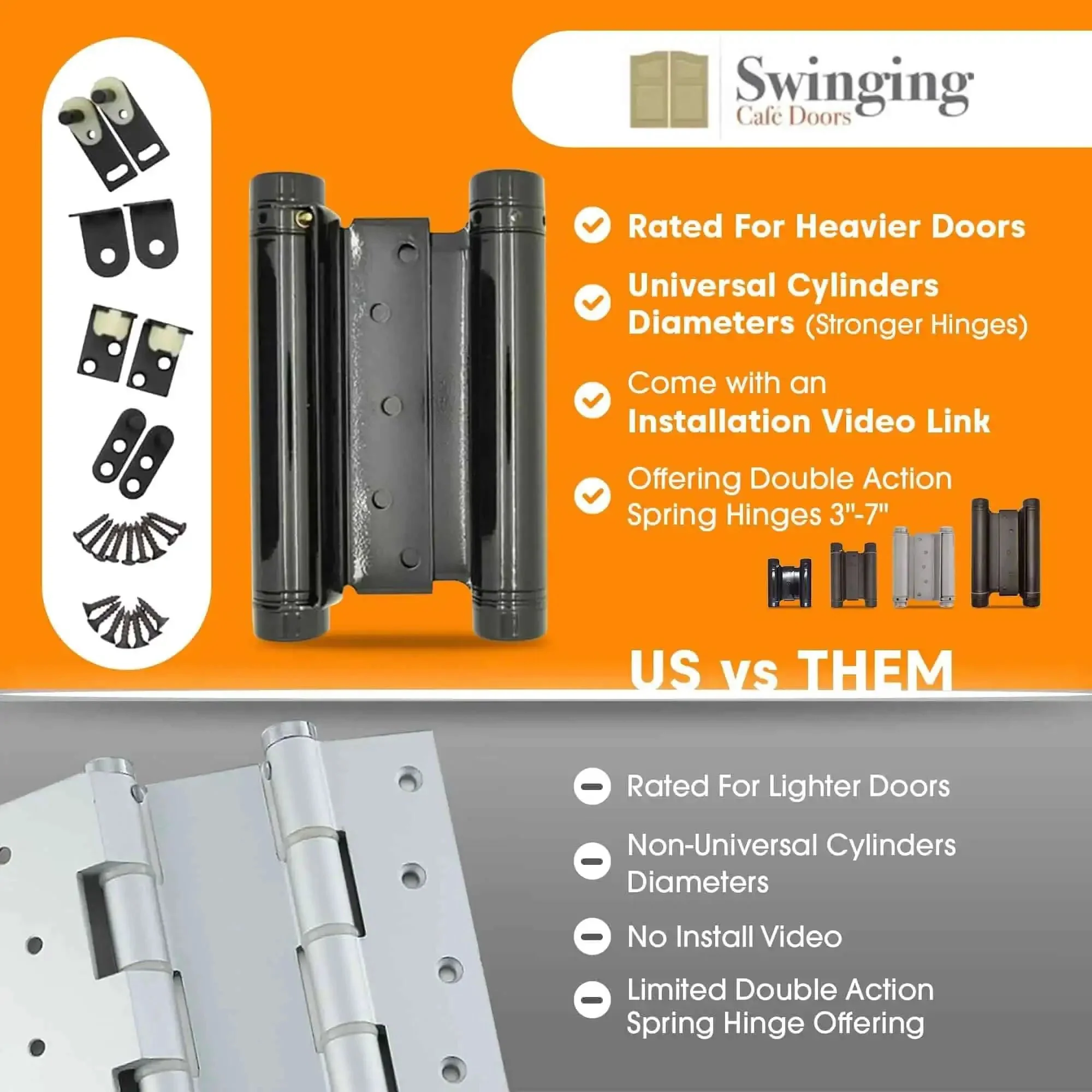 6 Inch Double Action Spring Hinge For Saloon Doors 4 Pack Satin Chrome Finish Heavy Duty Commercial Door Hardware For High Traffic Interiors Built For Busy Spots Like Cafes Restaurants Hotels Bars Kitchens - Image 4