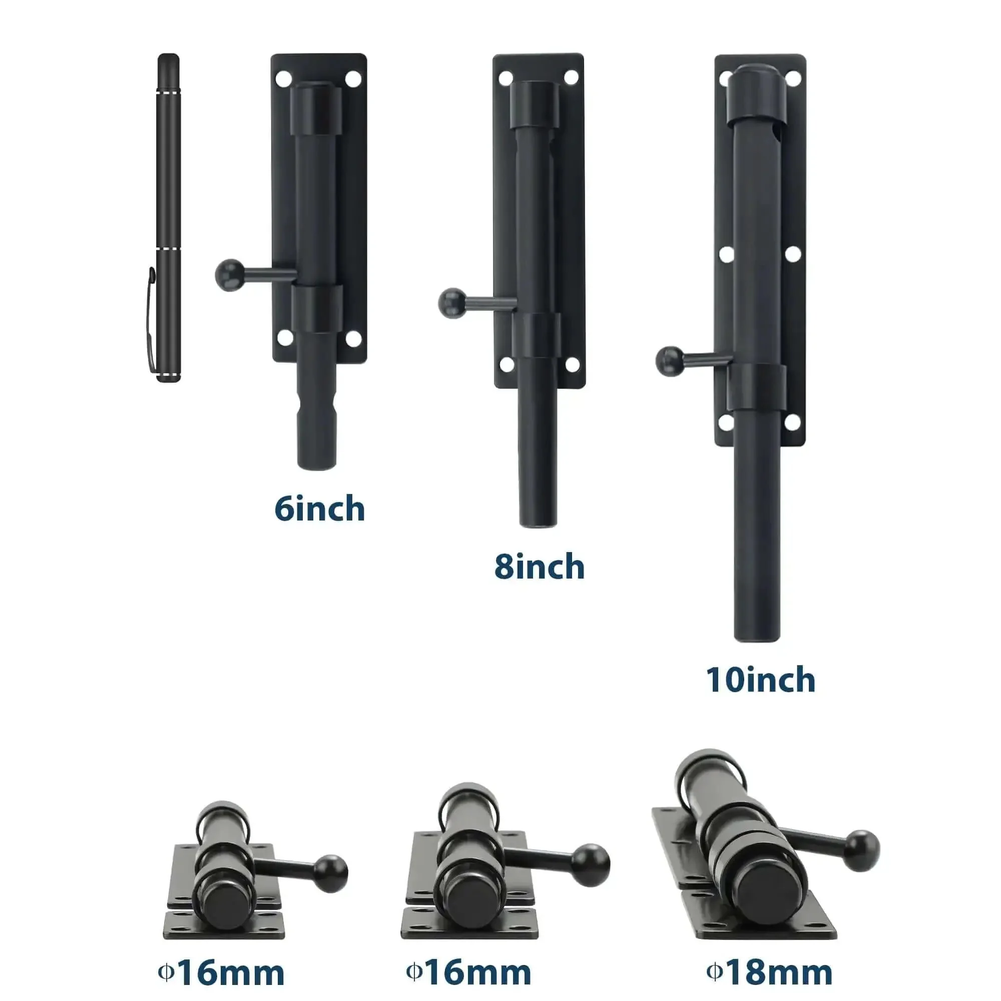 6 Inch Heavy Duty Slide Bolt Latch Built To Last In SUS304 Stainless Steel Barrel Bolt Lock For Barn Doors Wooden Fence Outdoor Fence Shed Door Security Matte Black MS8000B - Image 3