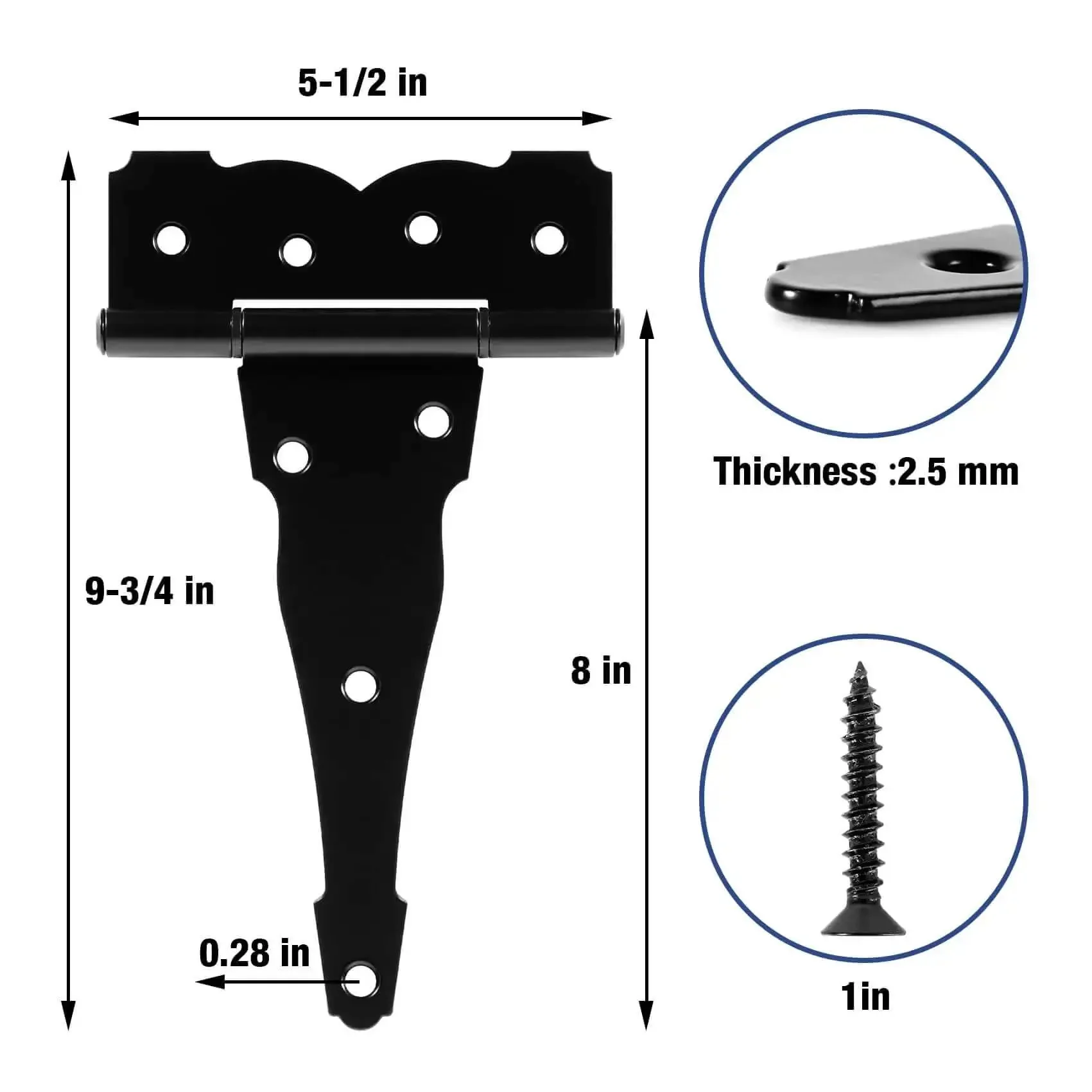6 Pack Heavy Duty 8 Inch T Strap Barn Door Hinges 2.5mm Thick Steel With 270 Degree Swing Built To Last Universal Fit For Wood Fence Garden Outdoor Attic Windows Basement Storage Black Decorative Hinge Hardware - Image 7