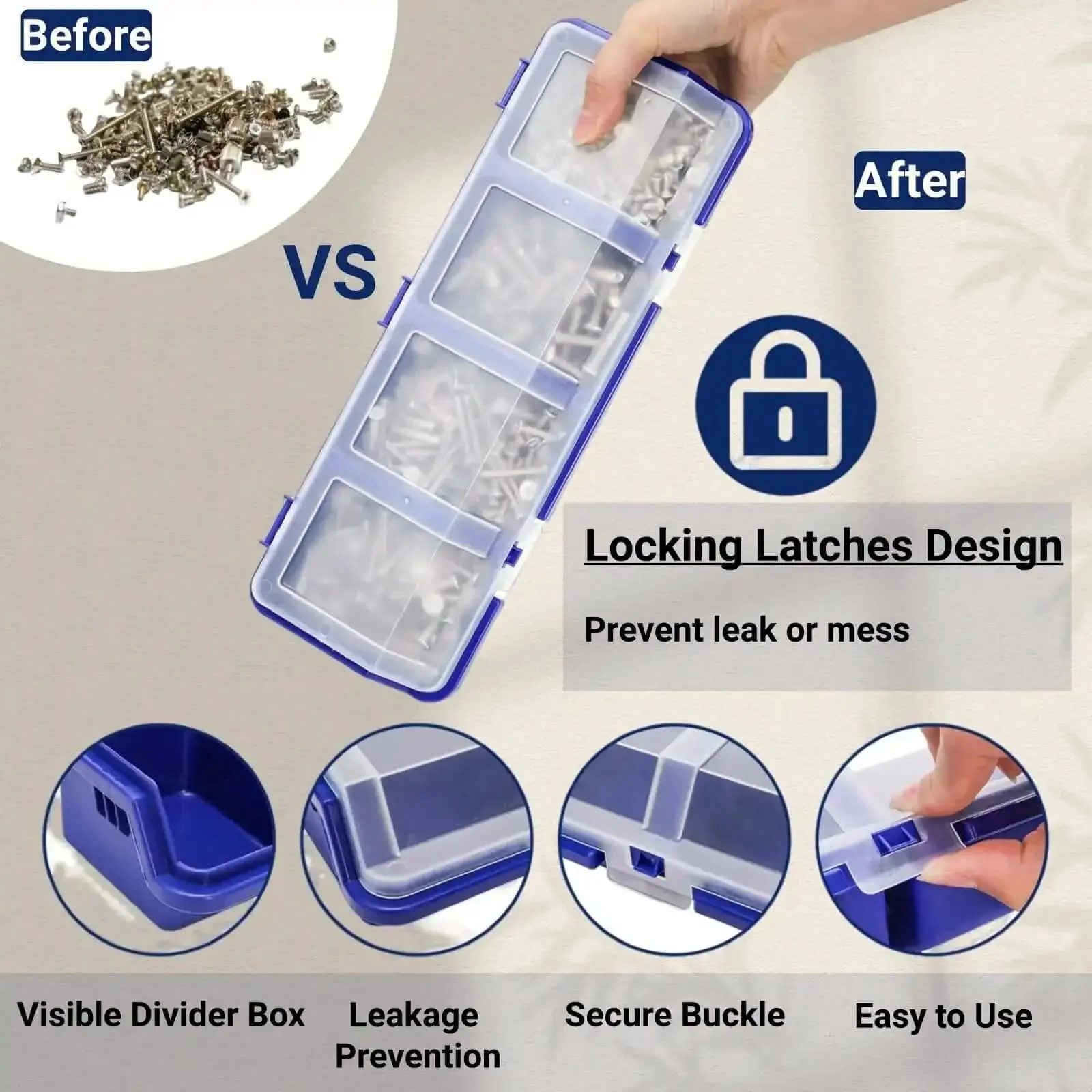 6 Pack Screw Organizer Box With Lid For Garage And Workshop Four Compartments Small Parts Bins Plastic Hardware Storage Containers Nails Sorting Divider Toolbox Case For Nuts Bolts Craft And DIY Organization - Image 7