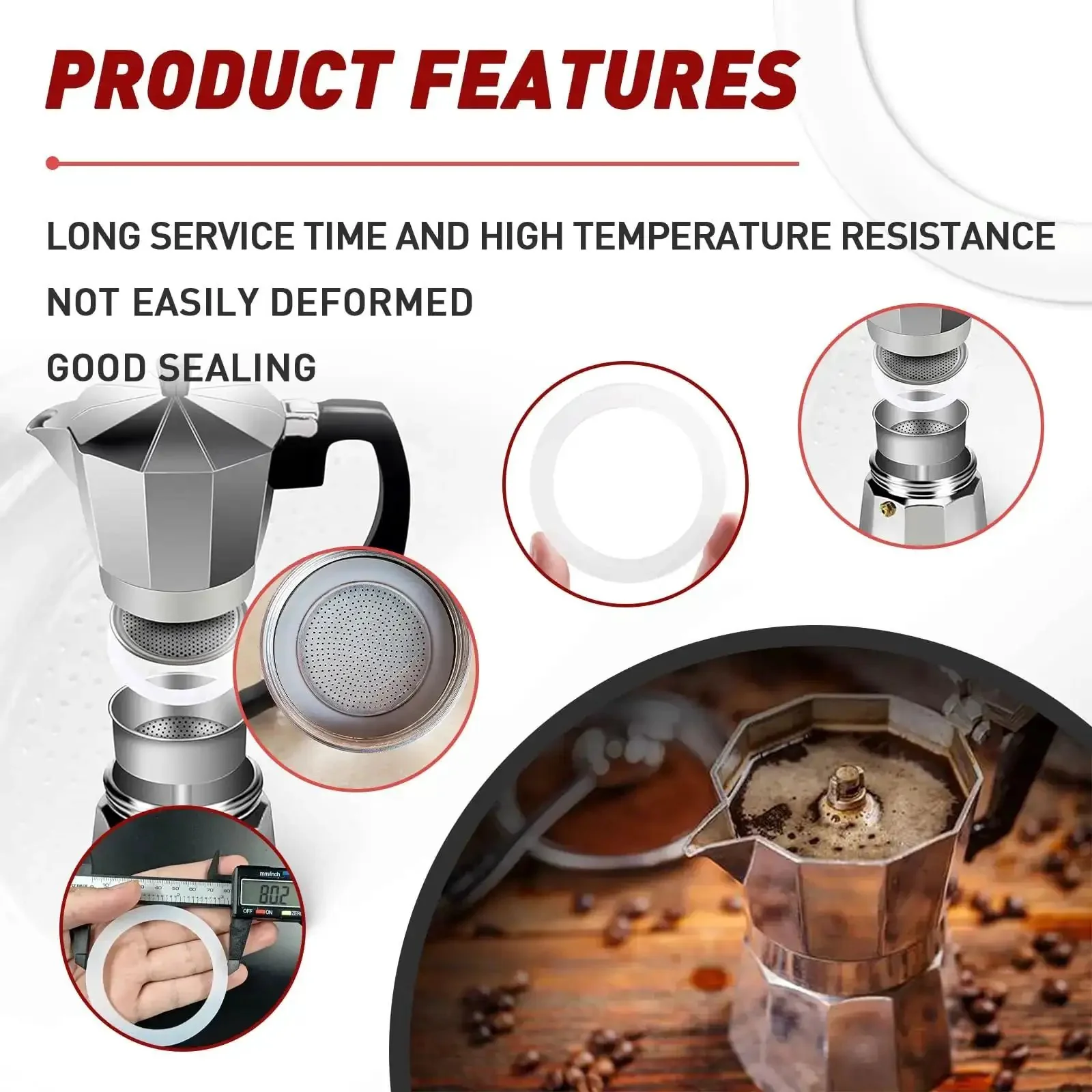 6 Pack Silicone Gasket Seals For Moka Express Dama 9 Cup Stovetop Coffee Maker Food Grade Pro Grade Silicone Replacement Rings For Aluminum Pots Tight Leak Proof Seals Longer Lasting Easier Maintenance Better Than Rubber - Image 2