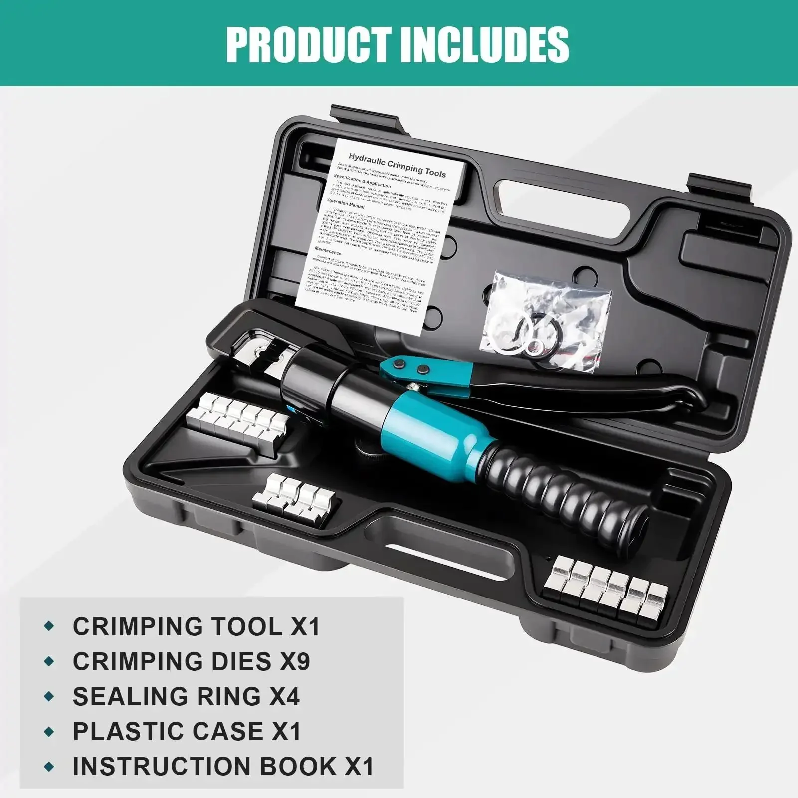 6 Ton Hydraulic Crimping Tool With 9 Die Pairs For 12 AWG To Two Zero Battery Cable Lugs And Wire Rope Crimper Heavy Duty Electrical Crimping For Welding Cables And Battery Cabling Pro Grade - Image 2