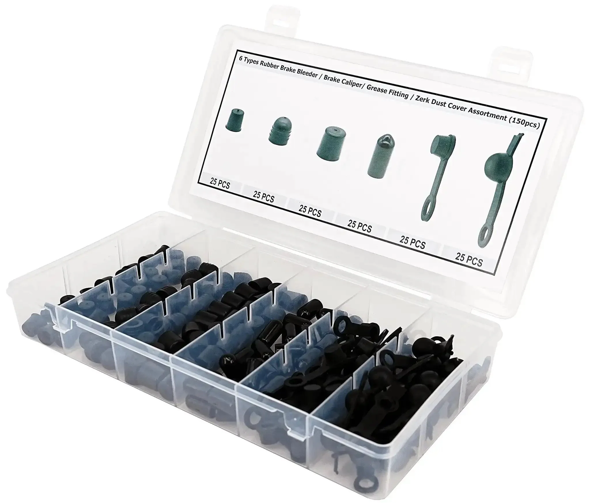 6 Types Rubber Brake Bleeder Cap Set 150 Pcs Caliper Cap Grease Fitting Cap Zerk Dust Cover Assortment For Cars And Motorcycles Protects Bleeder Screws From Dirt And Dust Fits Most Bleeder Screws - Image 3