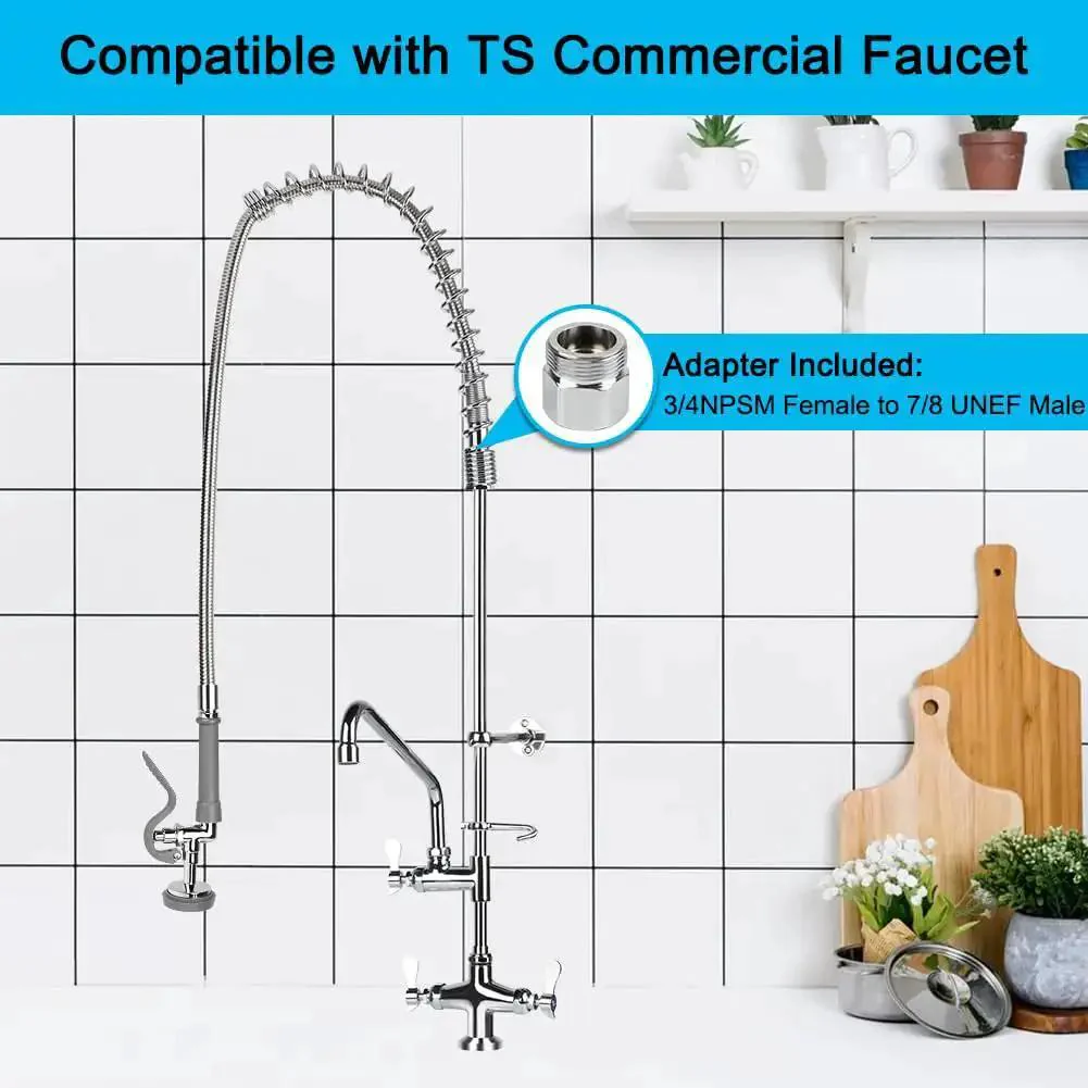 60 Inch Pre Rinse Sprayer Hose With Heat Resistant Handle Pro Grade Replacement For Commercial Kitchen Sinks, 1.42 GPM, 7/8 In 20 NPT Connector, Fits Restaurant Faucets, Durable, No Hassle Install - Image 5