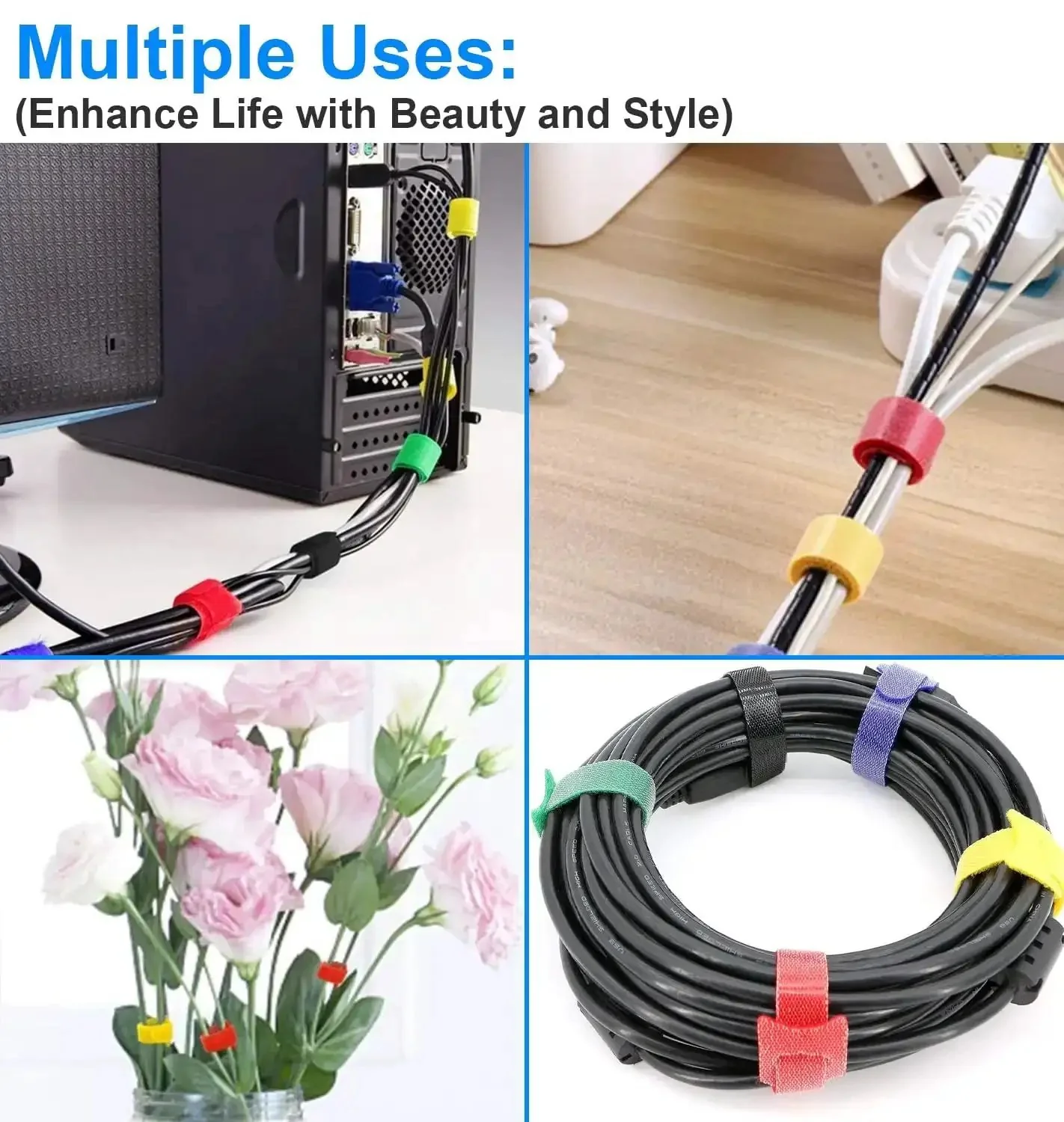 60 Pack 6 Inch Reusable Cable Ties With Hook And Loop For No Fuss Cable Management White Cord Organizer Straps Adjustable Durable Velcro Style Ties For Home Office Tech Cables Non Slip Easy Setup - Image 2