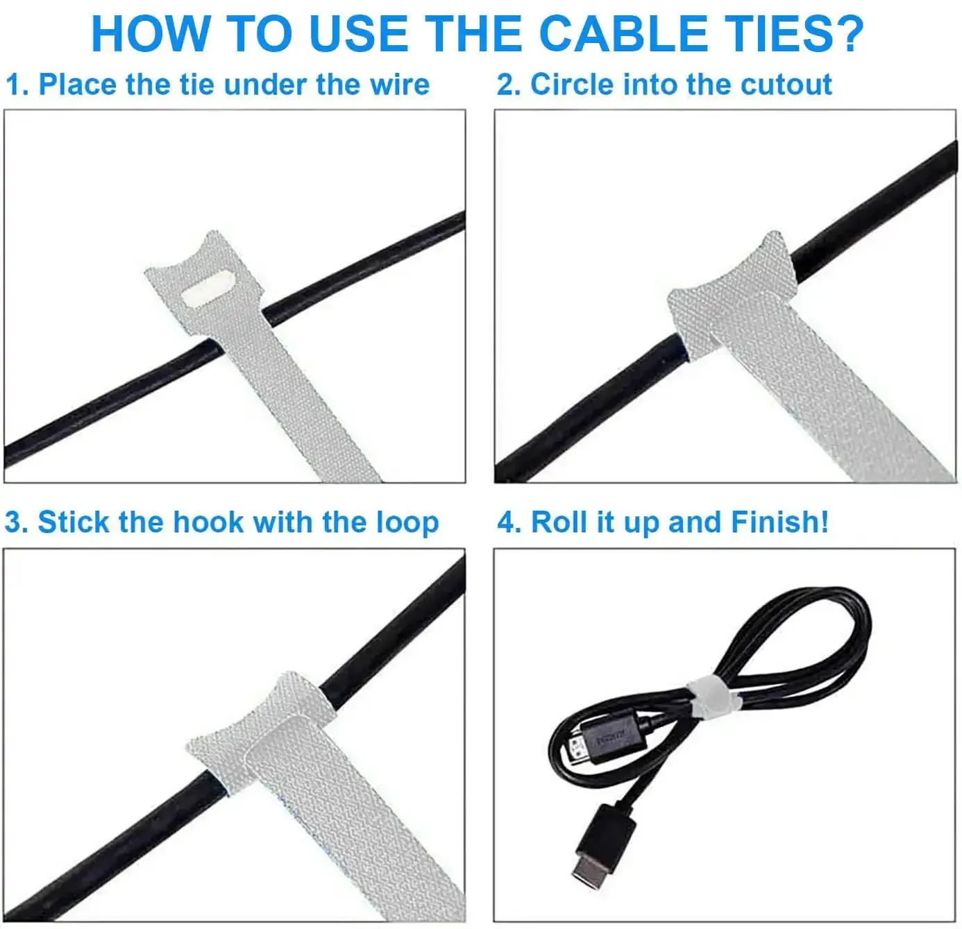 60 Pack 6 Inch Reusable Cable Ties With Hook And Loop For No Fuss Cable Management White Cord Organizer Straps Adjustable Durable Velcro Style Ties For Home Office Tech Cables Non Slip Easy Setup - Image 5