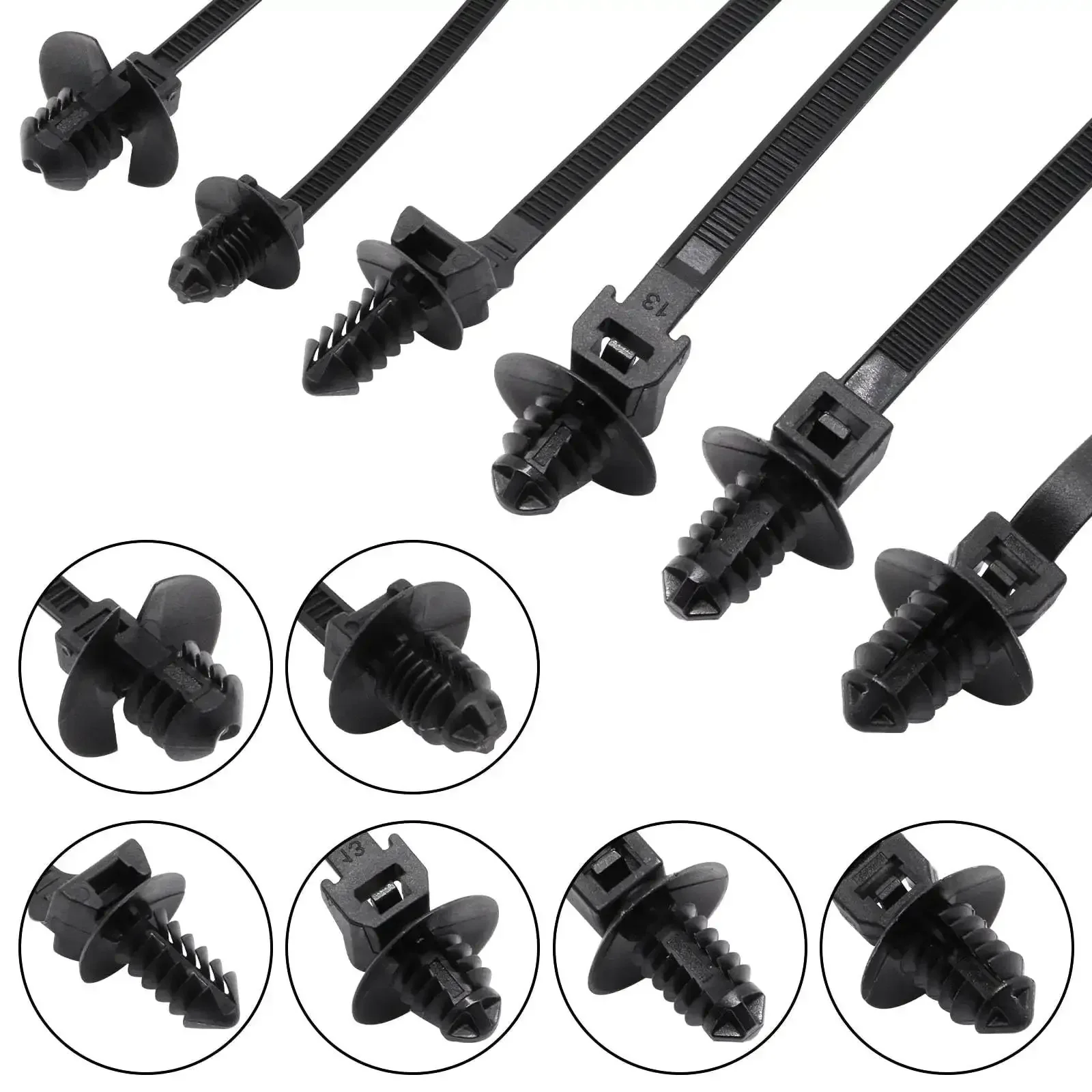 60 Pack Push Mount Zip Ties Nylon Cable Ties For Wire Harnesses Black Snap In Car Mount Ties Automotive Fasteners Durable Nylon Heat Resistant 6 Types Great For DIY Projects - Image 2