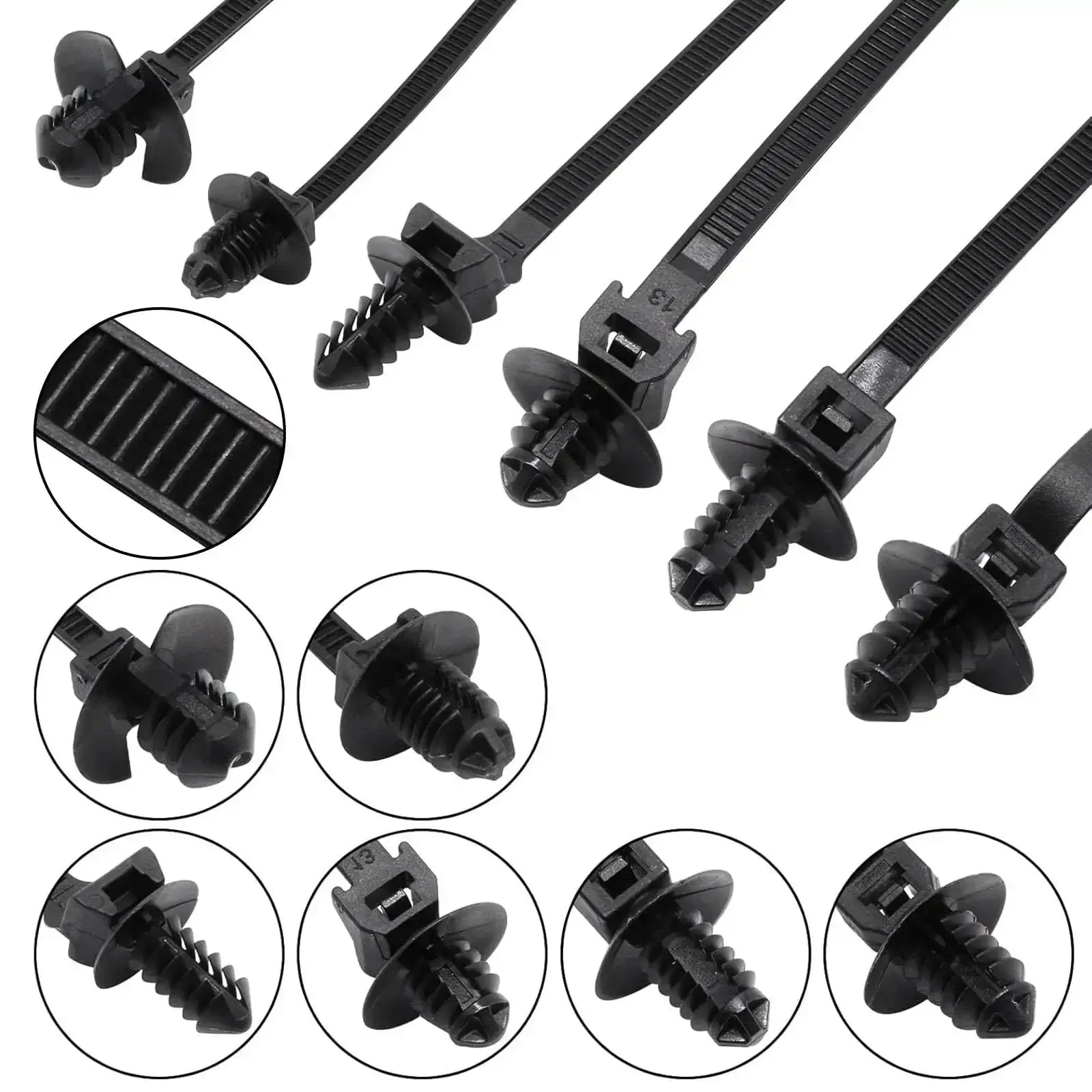 60 Pack Push Mount Zip Ties Nylon Cable Ties For Wire Harnesses Black Snap In Car Mount Ties Automotive Fasteners Durable Nylon Heat Resistant 6 Types Great For DIY Projects - Image 5