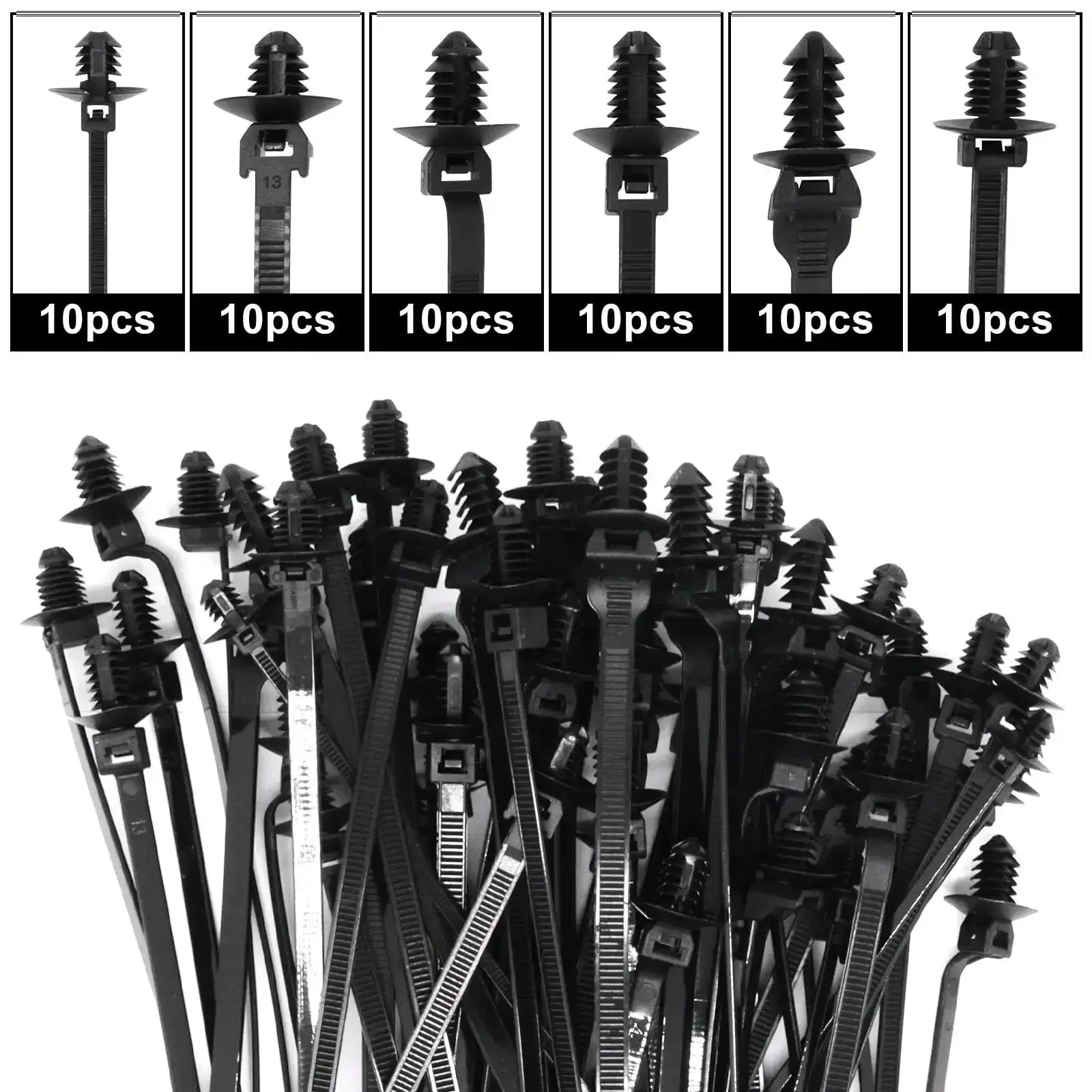 60 Pack Push Mount Zip Ties Nylon Cable Ties For Wire Harnesses Black Snap In Car Mount Ties Automotive Fasteners Durable Nylon Heat Resistant 6 Types Great For DIY Projects - Image 7