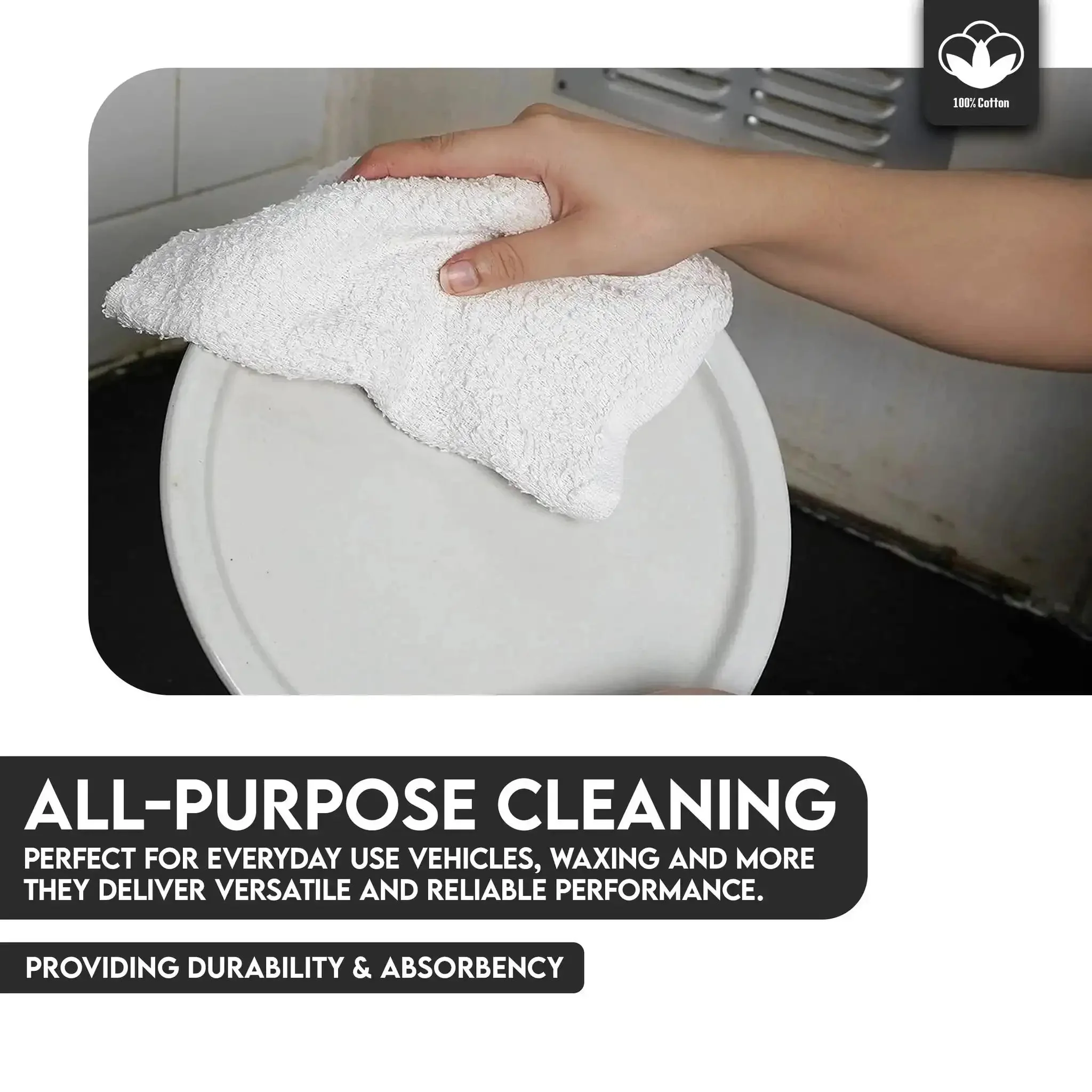 60 Pack White Cotton Terry Bar Mop Towels, 14X17 Inches, Super Absorbent Cleaning Rags, Reusable Kitchen Garage Salon Spa Towels For Commercial Use, High Absorbency And Quick Drying - Image 6