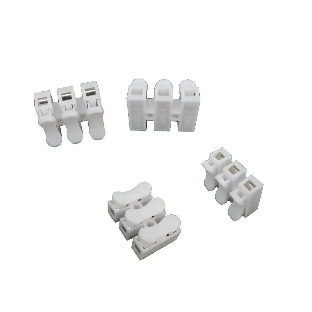 60 Pcs 3P CH3 Quick Connector Spring Wire Terminal Block For LED Light Bar Connection Spring Cable Clamp 3 Way Splice 10A 0.4mm To 2mm Wire Range Easy Plug In DIY Lighting Setup For Reliable Power