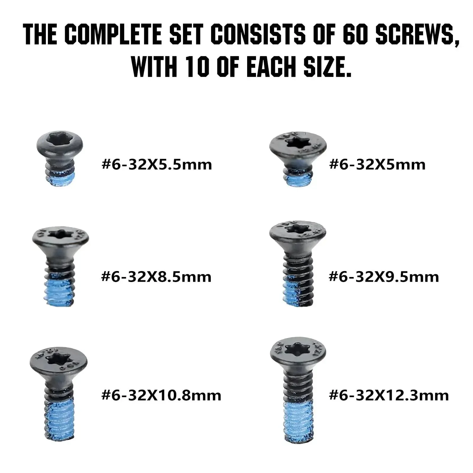 60 Pcs 6 32 Flat Head Screws Kit For Red Dot Sights, Tough Alloy Steel Hardened Grade 12.9 Black Finish, Lengths 5mm 5.5mm 8.55mm 9.5mm 10.8mm 12.3mm, Includes 10 Of Each Size, Built For ARs And Handguns - Image 6