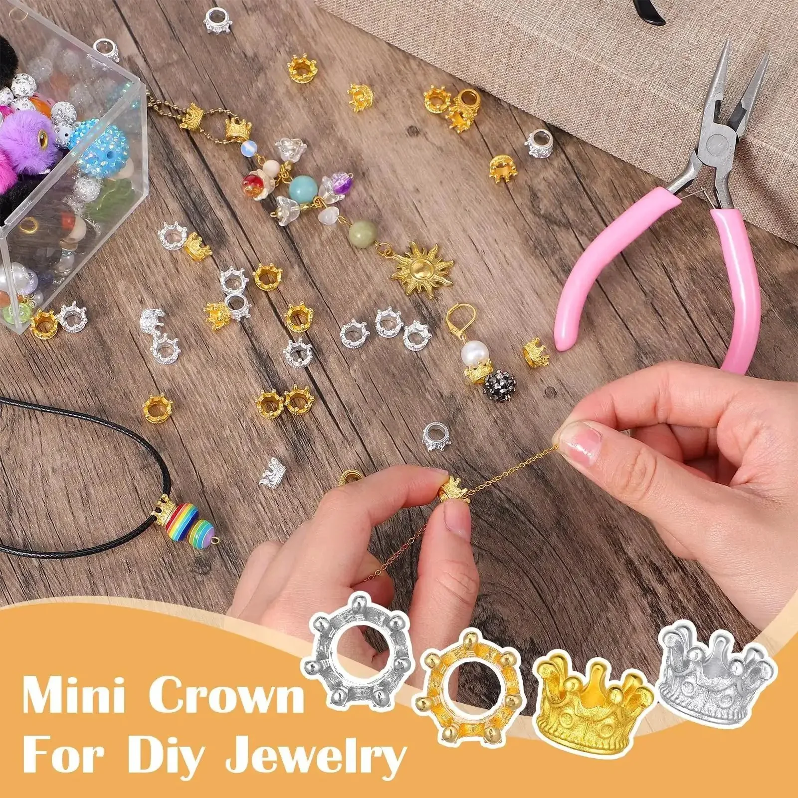 60 Pcs Mini Crown Charms For Crafts 3D Hollow Queen Crown Beads For Jewelry Making Dope Vintage Style Gold And Silver Spacer Charms Perfect For DIY Necklaces Bracelets And Jewelry Projects - Image 3
