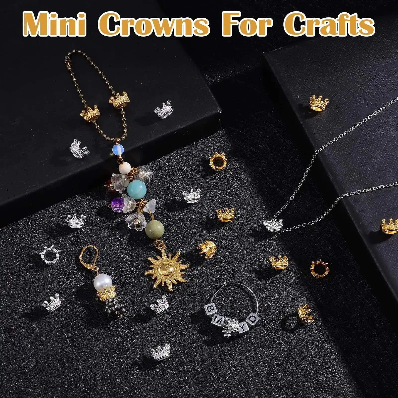 60 Pcs Mini Crown Charms For Crafts 3D Hollow Queen Crown Beads For Jewelry Making Dope Vintage Style Gold And Silver Spacer Charms Perfect For DIY Necklaces Bracelets And Jewelry Projects - Image 5