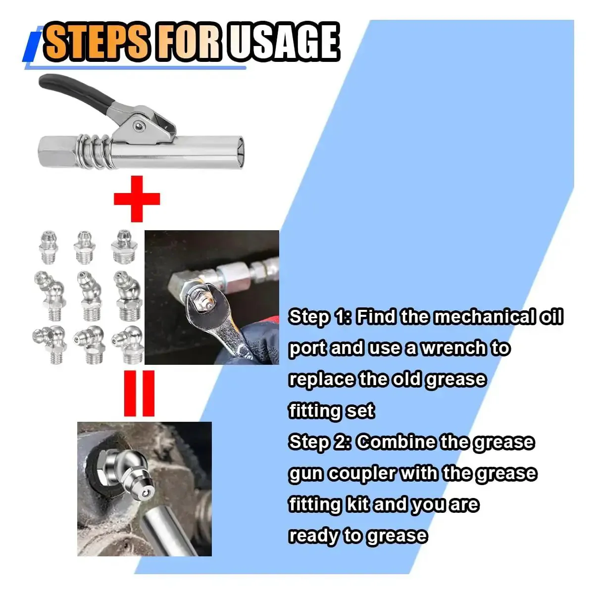 60 Piece Metric Grease Fittings Kit With M6 M8 M10 And One Quarter Inch One Eighth Inch Straight And Angled Zerk Adapters For Hydraulic Grease Guns Must Have Gear For Your Grease Gun Replacements For Missing Or Broken Fittings - Image 3
