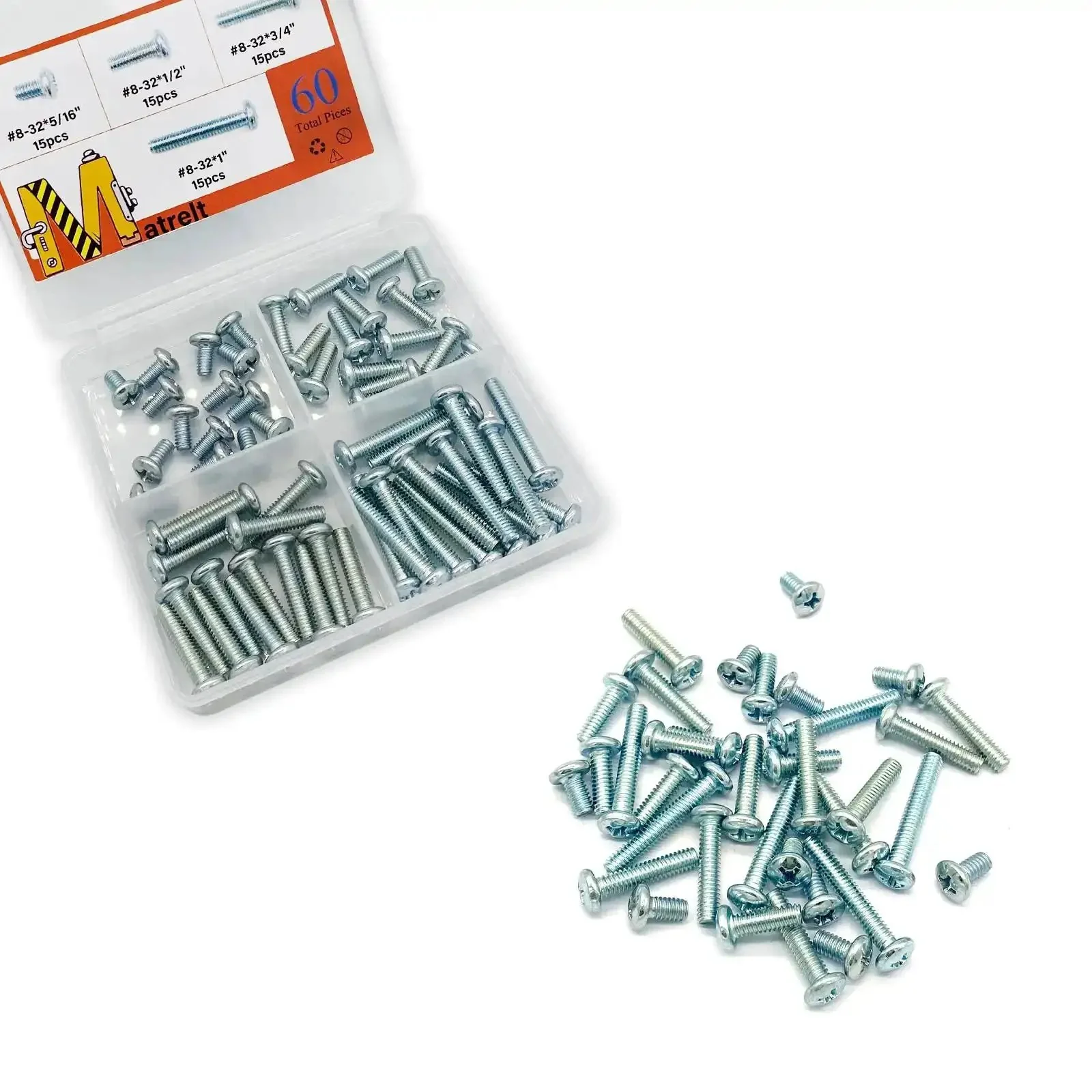 60 Piece Set Of Machine Screws Size Eight Thirty Two Thread Assortment Kit With Phillips Pan Head In Four Lengths Five Sixteenth Inch One Half Inch Three Quarter Inch And One Inch Carbon Steel Zinc Plated For Cabinets Electronics And DIY Projects - Image 4