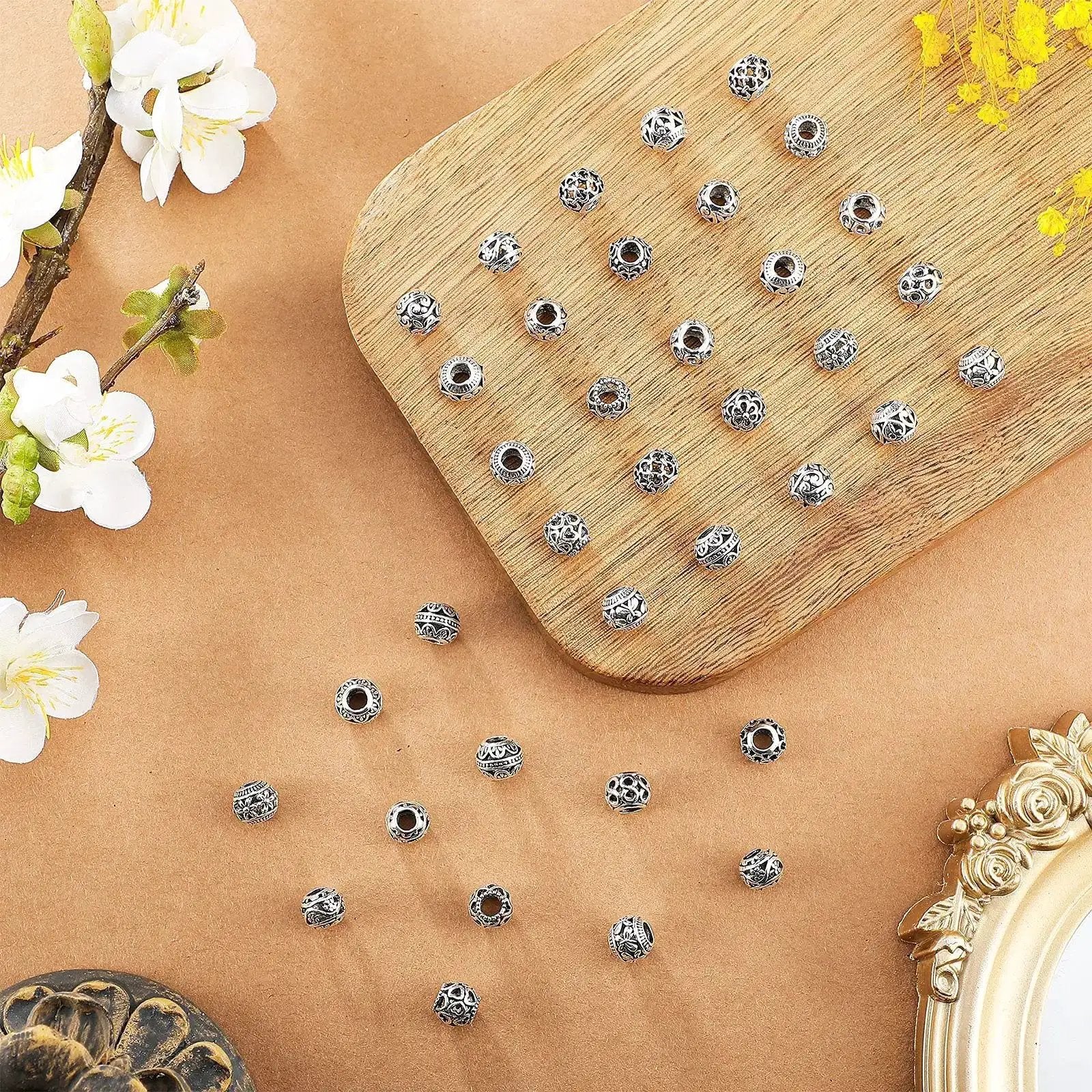 60 Pieces Dope Silver Tone Filigree Spacer Beads Set Hollow Tibetan Alloy Beads In 10 Styles 10 mm Tiny Metal Beads For DIY Jewelry Making Necklace And Bracelet Craft Supplies - Image 4