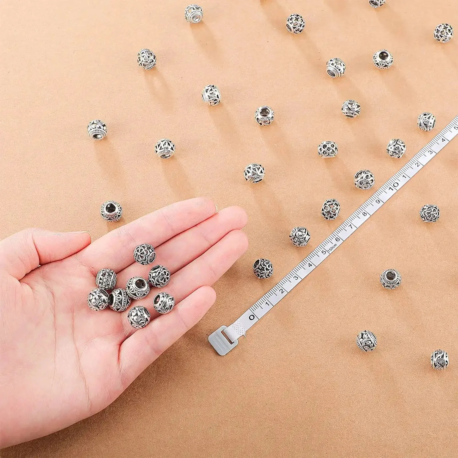 60 Pieces Dope Silver Tone Filigree Spacer Beads Set Hollow Tibetan Alloy Beads In 10 Styles 10 mm Tiny Metal Beads For DIY Jewelry Making Necklace And Bracelet Craft Supplies - Image 5