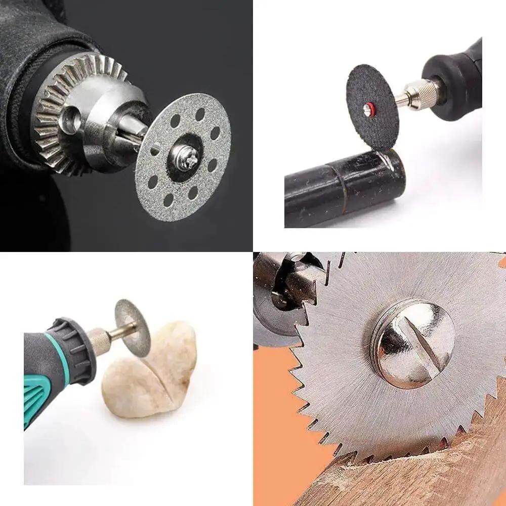 60 Pieces Rotary Cutting Wheels Tool Kit With Resin Cut Off Discs And Diamond Grit Blades For Wood Glass Plastic Stone Metal Perfect For DIYers Using Electric Grinders And Drills Plus Mini HSS Saw Blades With Mandrels - Image 3