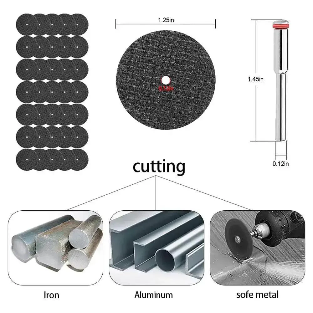 60 Pieces Rotary Cutting Wheels Tool Kit With Resin Cut Off Discs And Diamond Grit Blades For Wood Glass Plastic Stone Metal Perfect For DIYers Using Electric Grinders And Drills Plus Mini HSS Saw Blades With Mandrels - Image 4