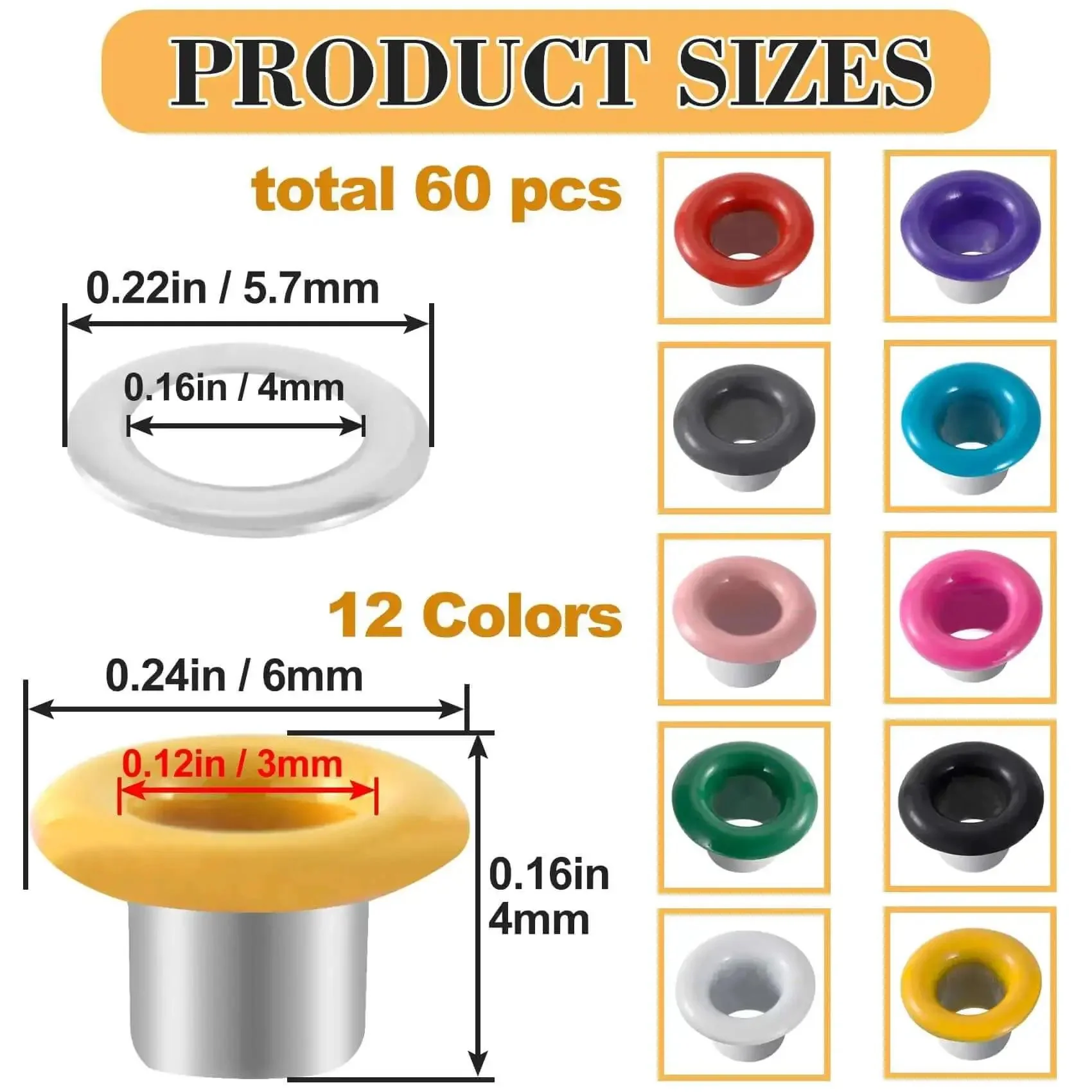 60 Sets Metal Grommets Kit With 3mm Round Eyelets And Washers In 12 Colors For DIY Crafts Belts Leather Paper Projects Colorful Fasteners For Fabric And Craft Lovers - Image 6