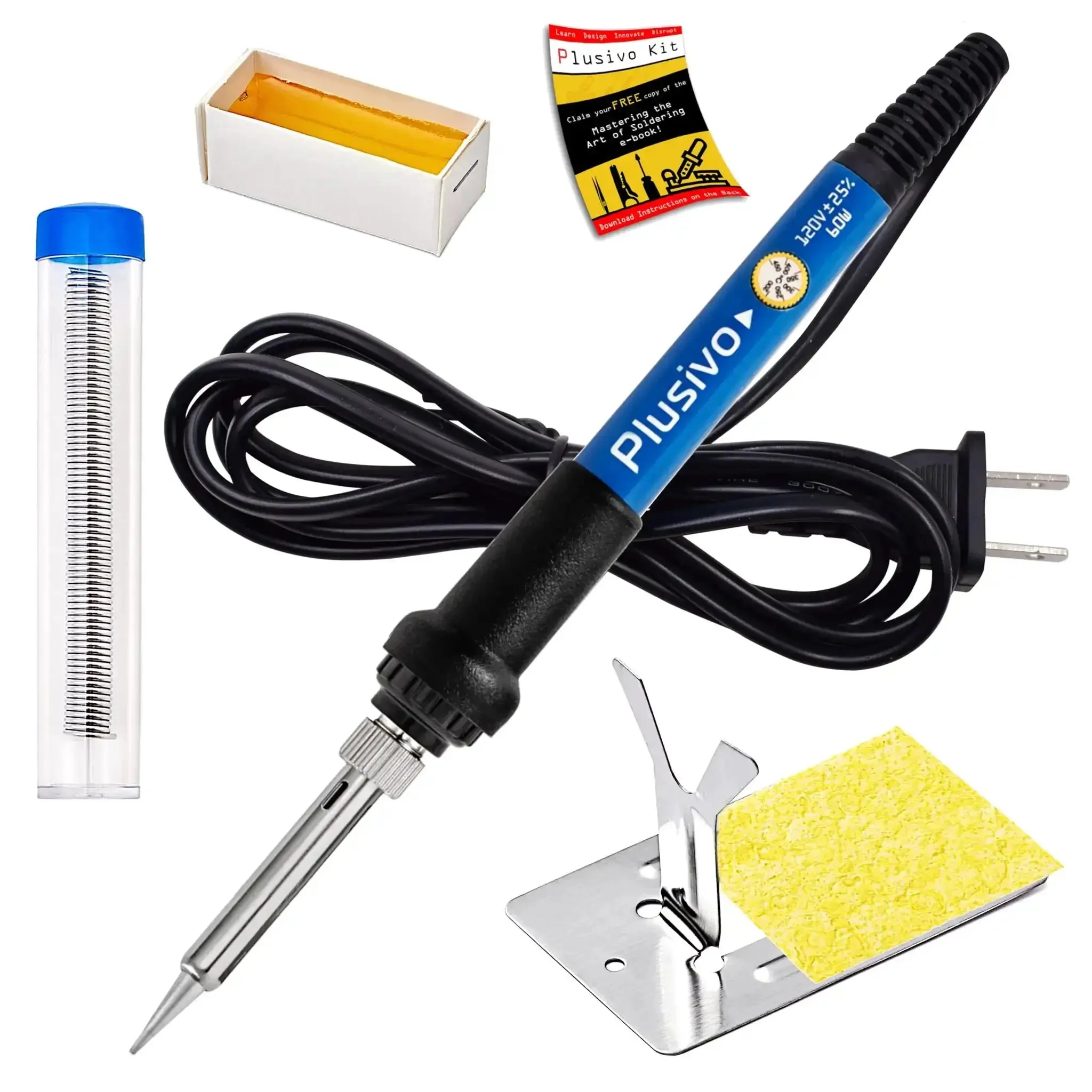60 Watt Adjustable Temperature Soldering Iron Kit With 5 In 1 Electronics Repair Set Includes Solder Wire Stand Sponge Rosin Flux Fast Heating For Desoldering And DIY Circuit Boards Electronics Repairs Arduino Projects At Home