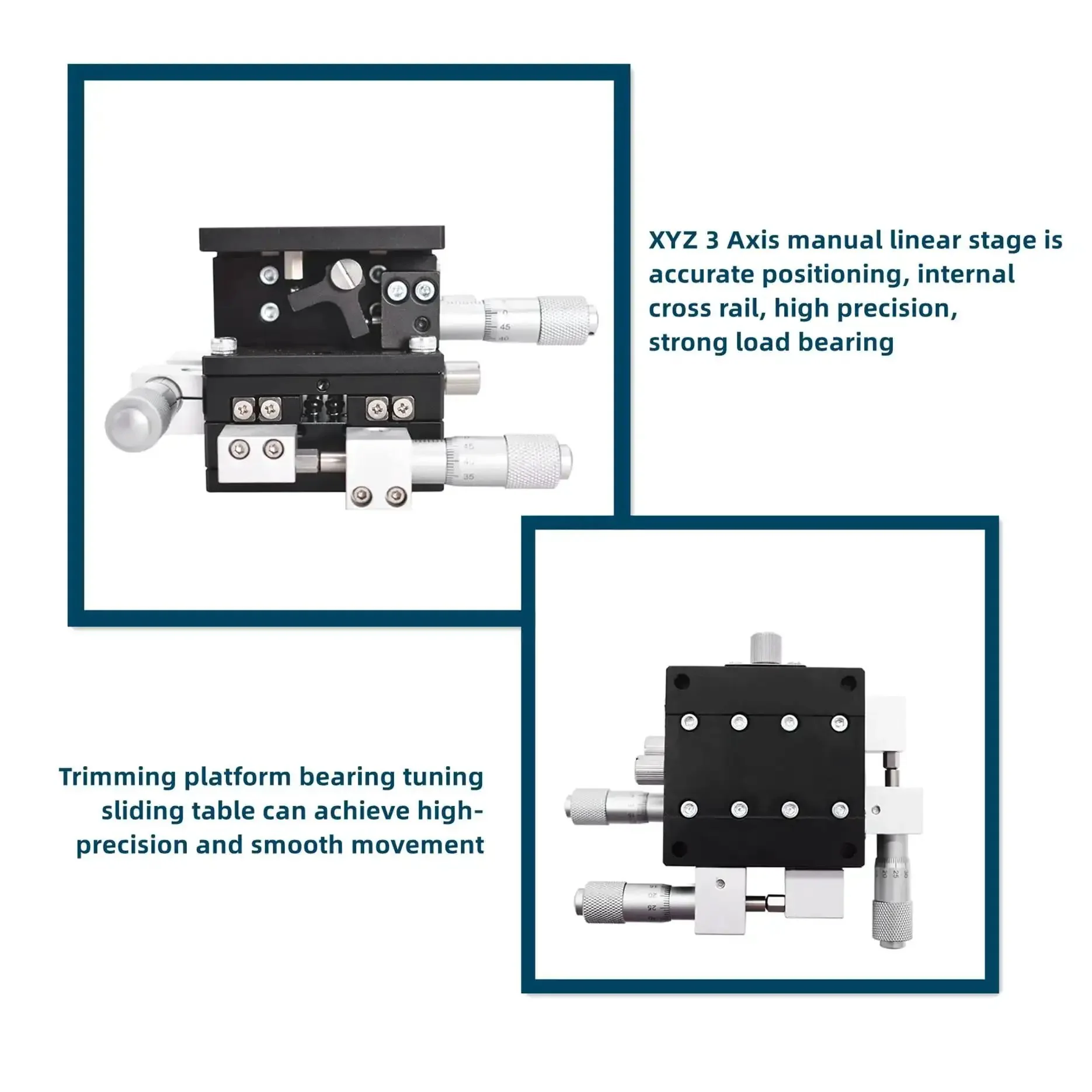 60 X 60mm XYZ 3 Axis Linear Stage With Manual Sliding Table For Optical Lab Precision Measurement, Aluminum Alloy Build, Trimming Bearing Tuning Platform, Smooth X Y Z Travel, 0.01mm Scale, 0.03mm Accuracy, Pro Grade - Image 3