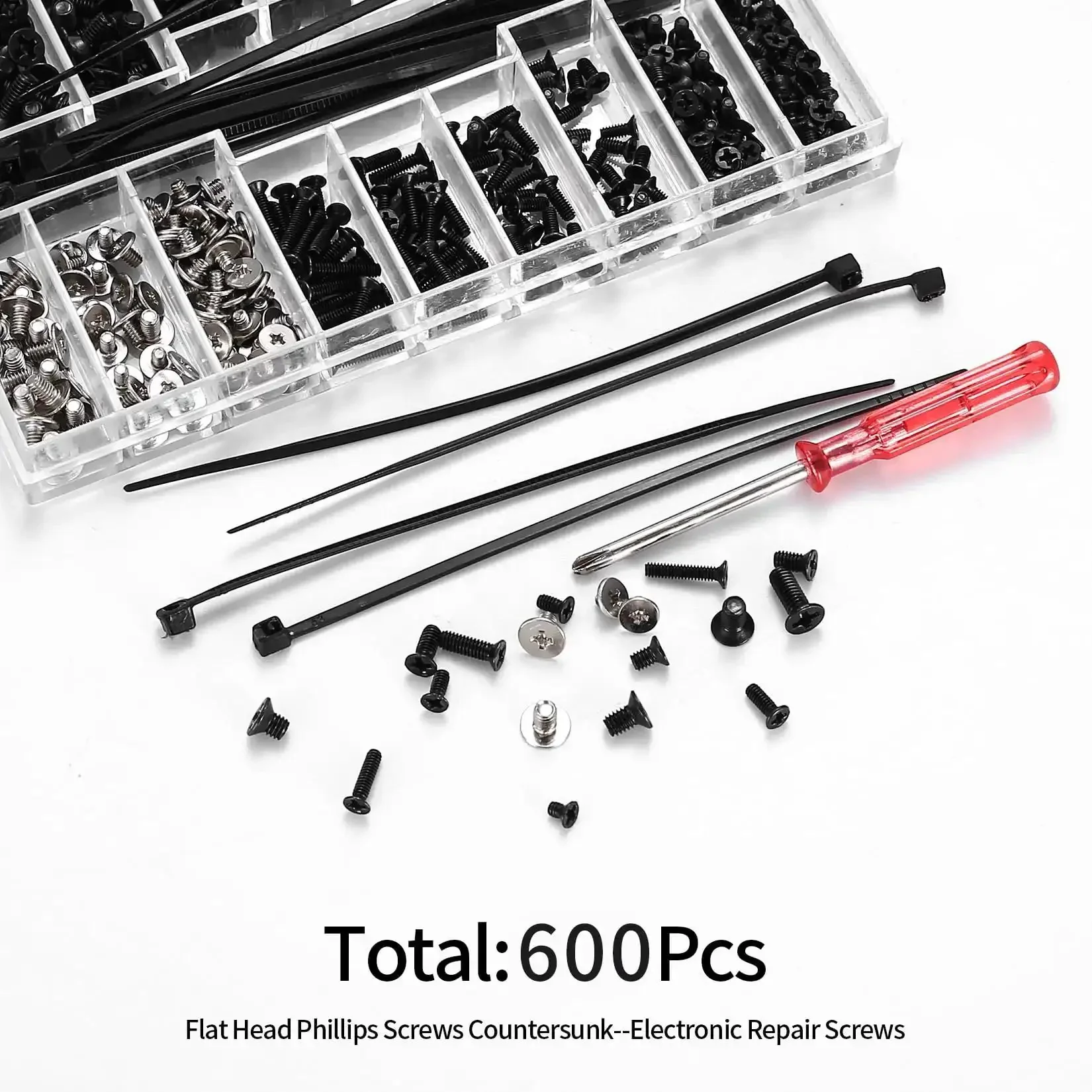 600 Pcs Tiny Screw Assortment Kit For Glasses Electronics Watches And Laptops M2 M2.5 M3 Micro Screws Flat Head And Phillips Head Durable Carbon Steel Repair Set - Image 4