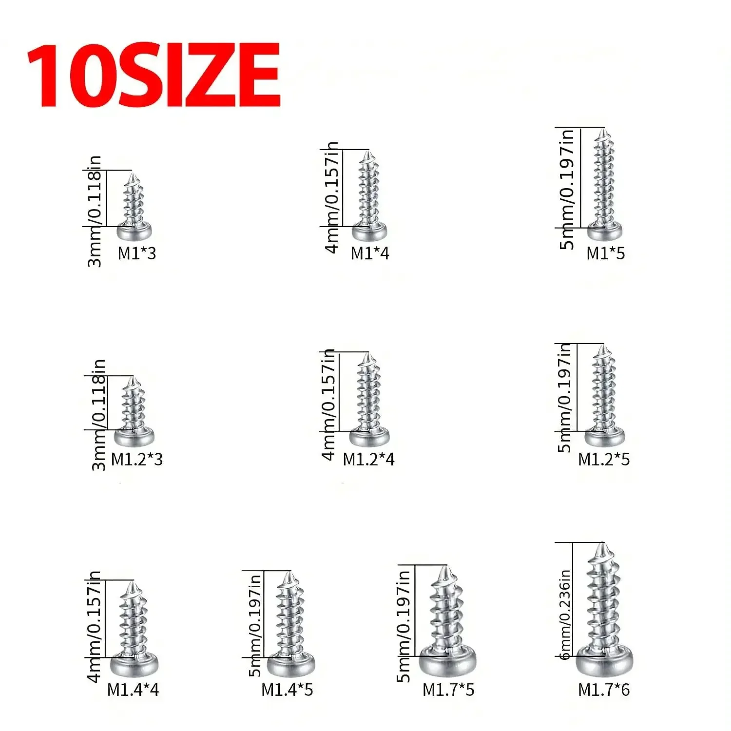 600 Piece M1 To M1.7 Miniature Self Tapping Screws Set Crosshead Carbon Steel Kit For DIY Home Furniture Projects Cabinet And Shelf Assembly Repairs Crafts And Small Electronic Enclosures - Image 3