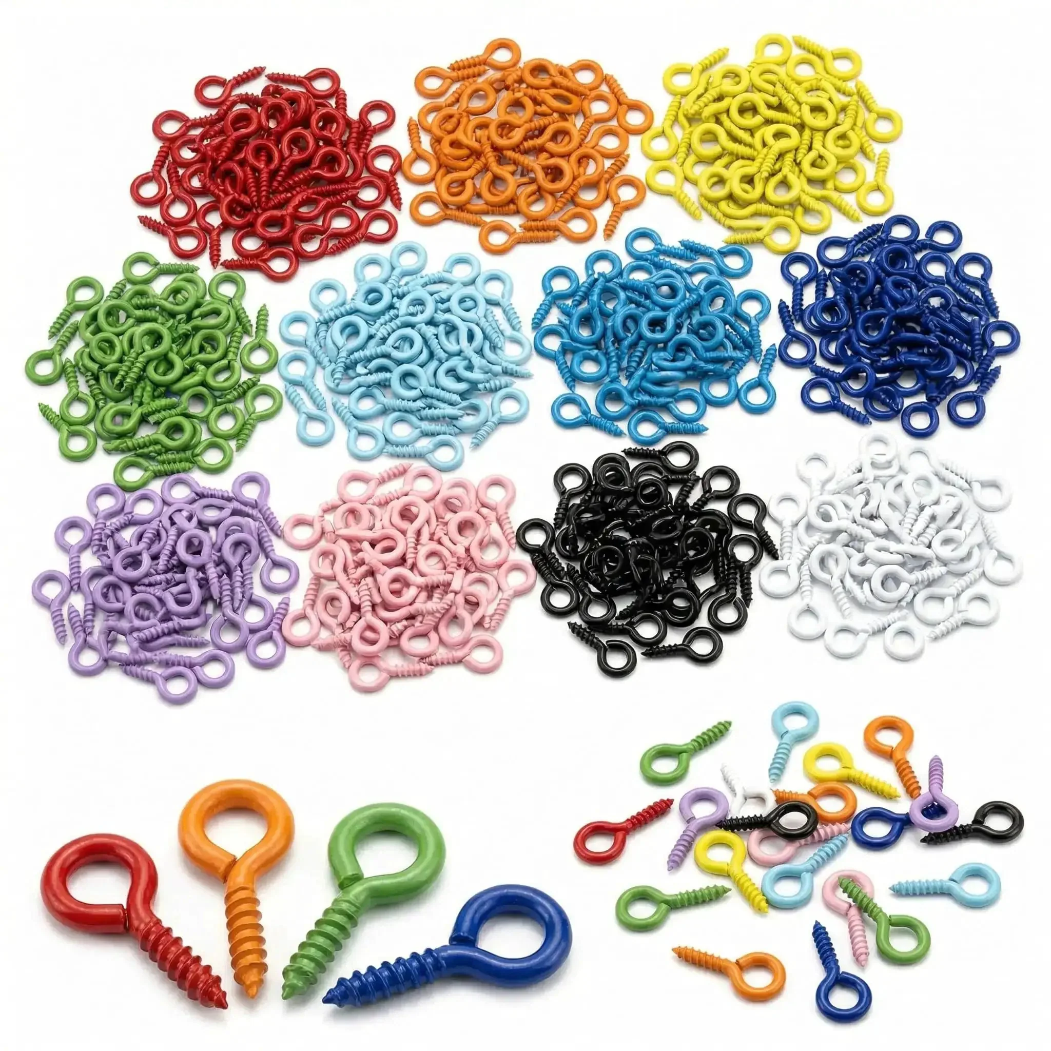 600 Piece Mixed Color Mini Screw Eye Pins For Jewelry Making And DIY Crafts, Tiny Eye Hook Pins With Threads, Micro Eyelet Screws, 0.39 Inch Length, 0.05 Inch Diameter, No Gold Or Silver