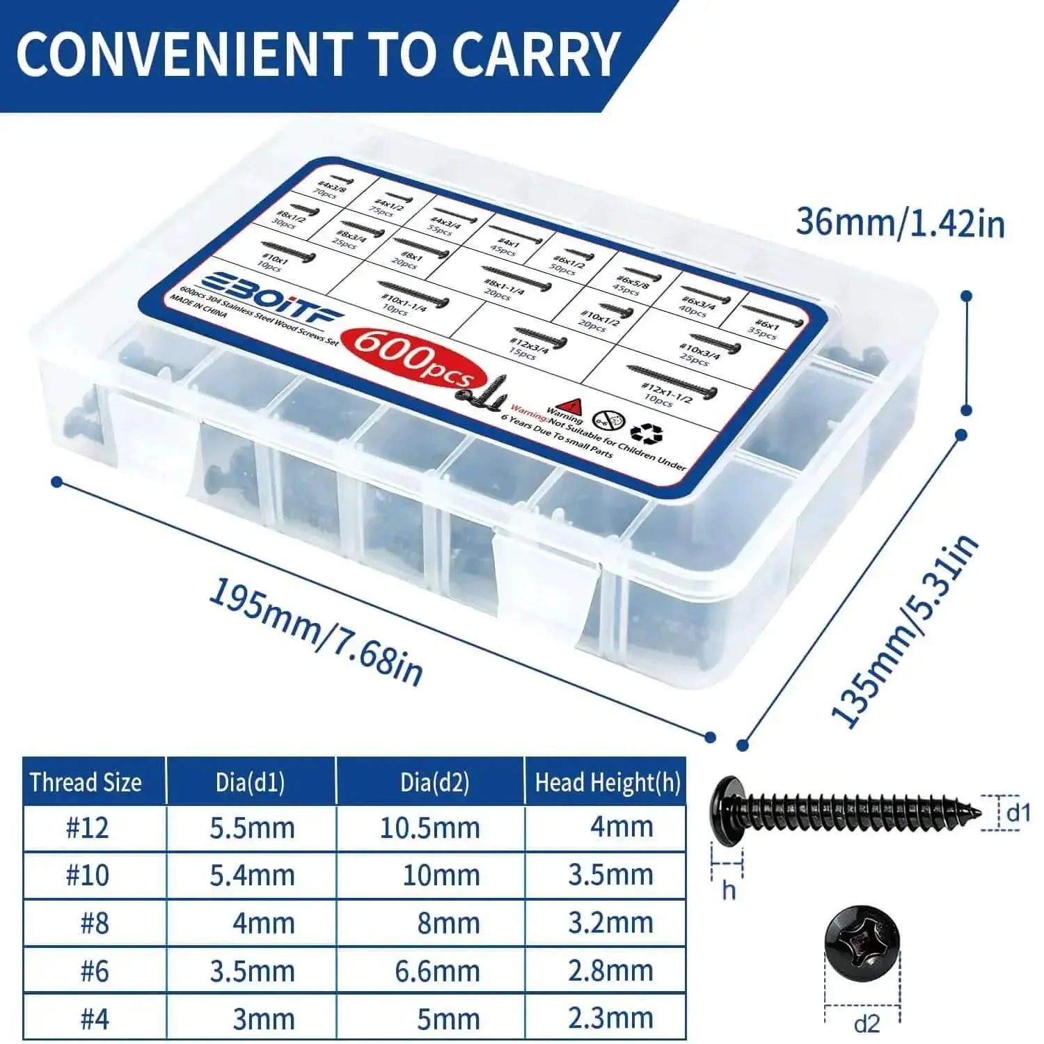 600 Piece Stainless Steel Wood And Sheet Metal Screws Set With 18 Sizes Self Tapping Phillips Pan Head Coarse Thread For Wood And Metal Projects From Three Eighths Inch To One And One Half Inch Rust Resistant - Image 3