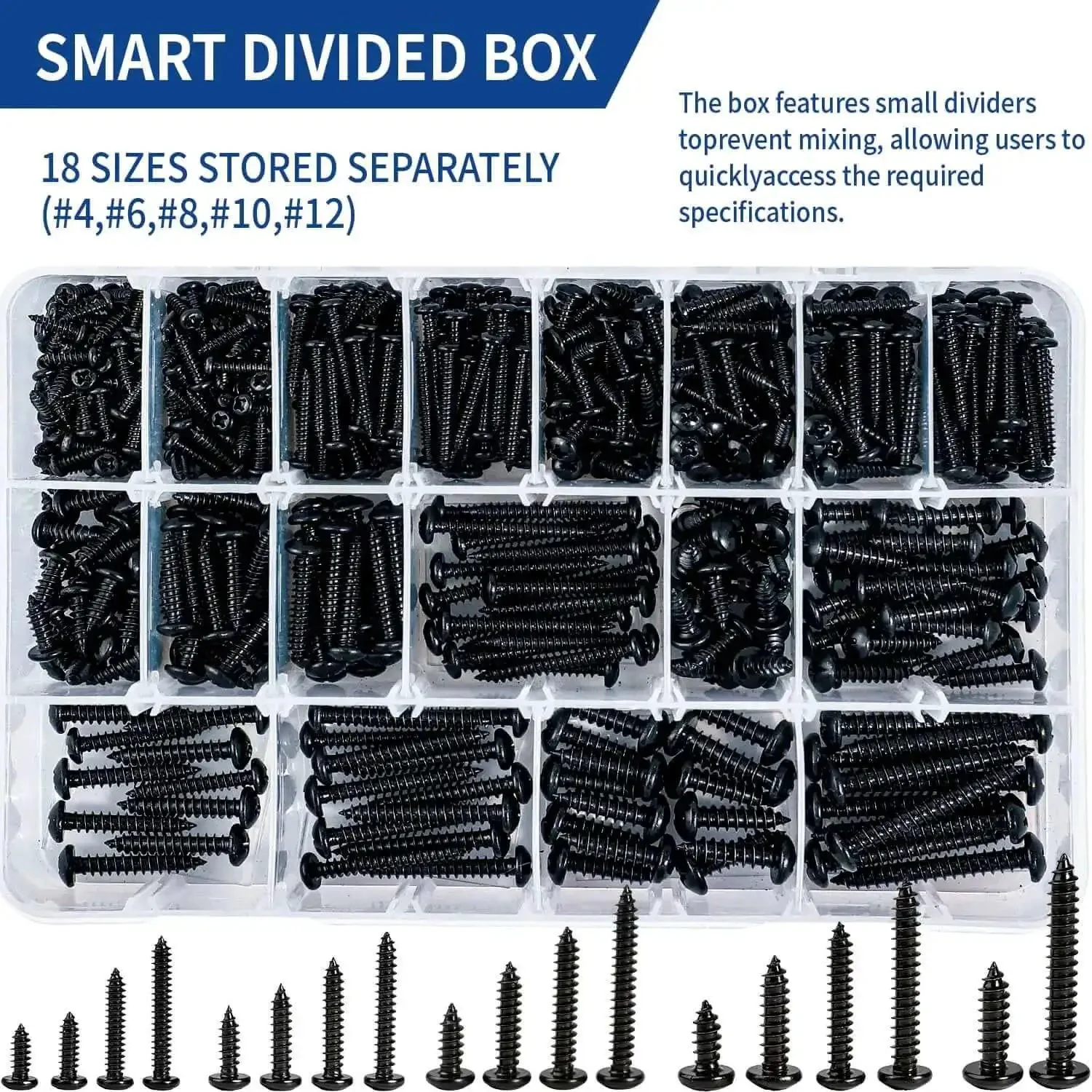 600 Piece Stainless Steel Wood And Sheet Metal Screws Set With 18 Sizes Self Tapping Phillips Pan Head Coarse Thread For Wood And Metal Projects From Three Eighths Inch To One And One Half Inch Rust Resistant - Image 4