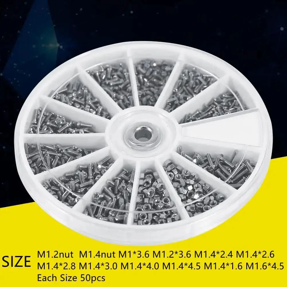 600Pcs Flat Head Screws With Nuts Assortment Kit For Watches And Electronics Includes 12 Sizes M1 M1.2 M1.4 M1.6 Carry Case Handy Fasteners For Home Appliances Glasses And DIY Repairs - Image 6