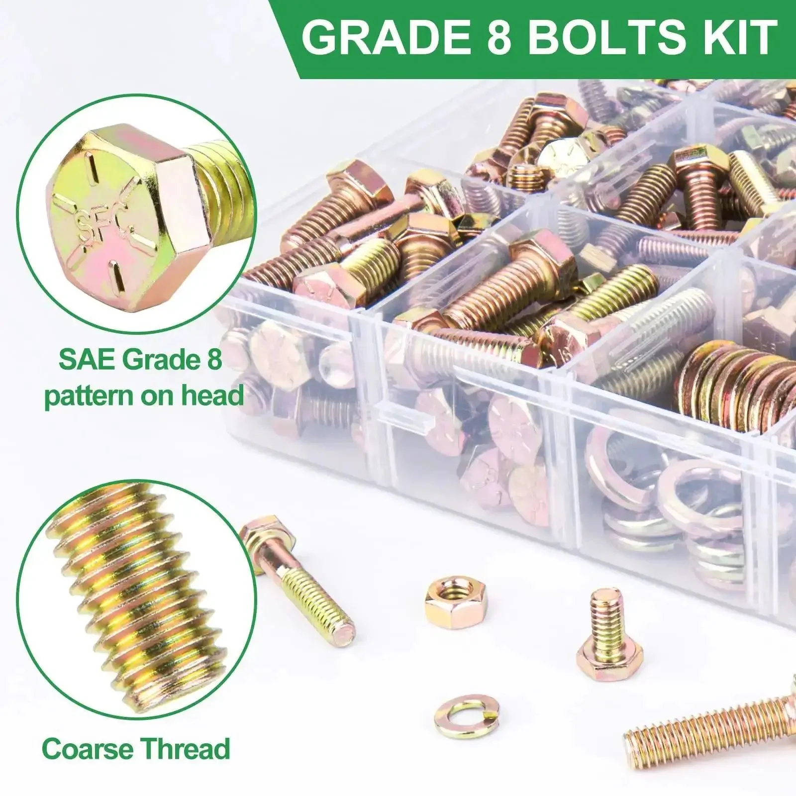 608-Piece Heavy Duty Grade 8.8 Alloy Steel Bolts And Nuts Assortment Kit With SAE And Metric Sizes For DIY Projects Including Quarter Inch By Twenty, Five Sixteenths By Eighteen, Three Eighths By Sixteen, Half Inch By Thirteen, Plus Washers - Image 4