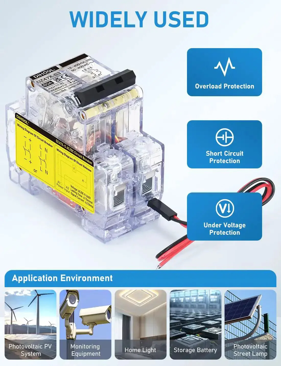 60A DC Circuit Breaker With Remote Control, 12V-400V DC And 90-400V AC, 2 Pole Mini Breaker, DIN Rail Mount Disconnect Switch With External Trigger Wires, Perfect For Auto Ops, Automation, And Emergency Stops - Image 4