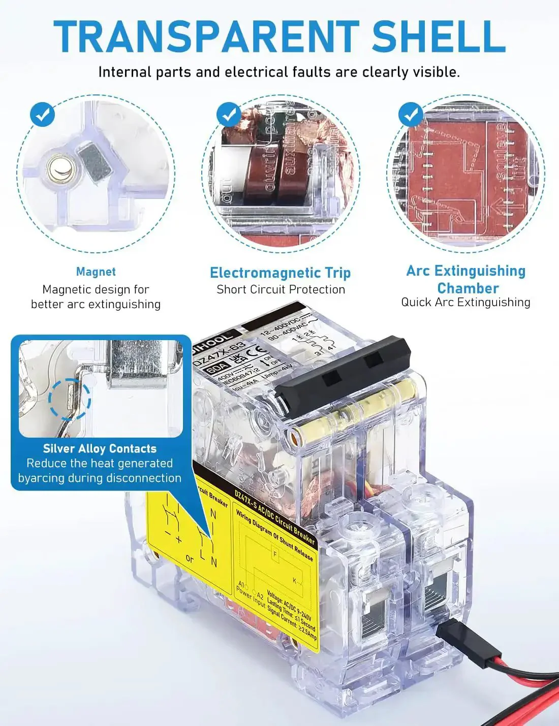 60A DC Circuit Breaker With Remote Control, 12V-400V DC And 90-400V AC, 2 Pole Mini Breaker, DIN Rail Mount Disconnect Switch With External Trigger Wires, Perfect For Auto Ops, Automation, And Emergency Stops - Image 7