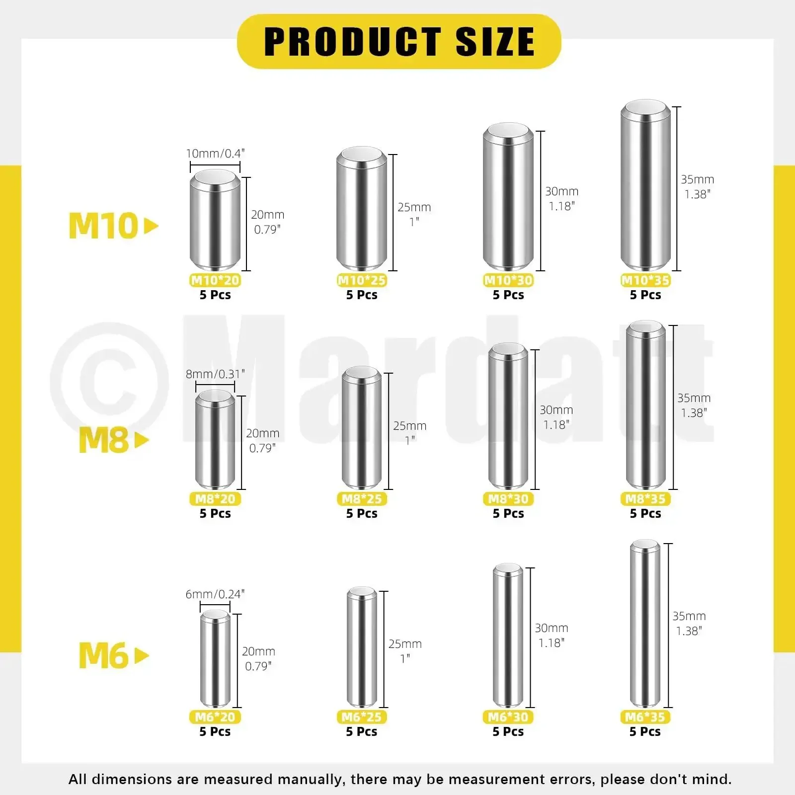 60Pcs 12 Size 304 Stainless Steel Dowel Pins Set M6 M8 M10 Assortment For Shelf Support Peg Pins And Rod Fasteners Durable Hardware For Metal Projects And Furniture Installation - Image 7