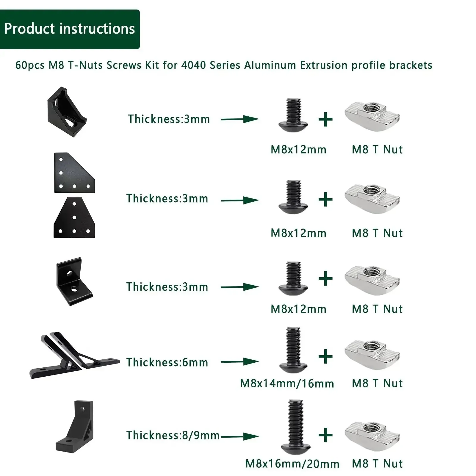 60Pcs 4040 Aluminum Extrusion Hardware Kit With M8 T Nuts And Screws For 10mm T Slot Rail Includes 30 Screws And 30 T Nuts For Quick Assembly No Hassle And Strong 4040 Extrusion Connectors - Image 5