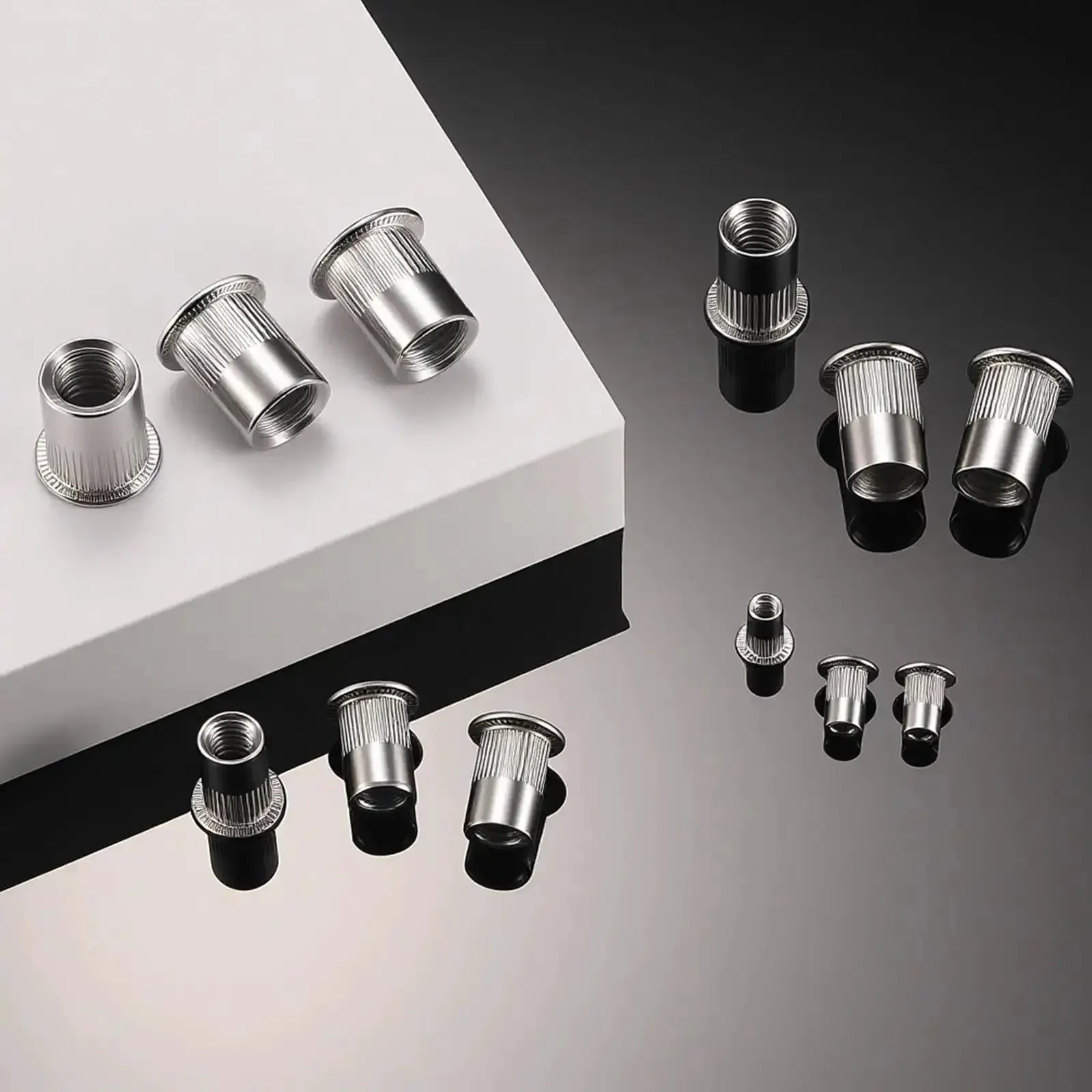 60Pcs M6 Stainless Steel Rivet Nuts Kit Flat Head Rivnut Threaded Inserts Nutsert Rivet Nut With Knurled Body For Metal Auto Home Projects And Industrial Use Heavy Duty Fasteners - Image 2