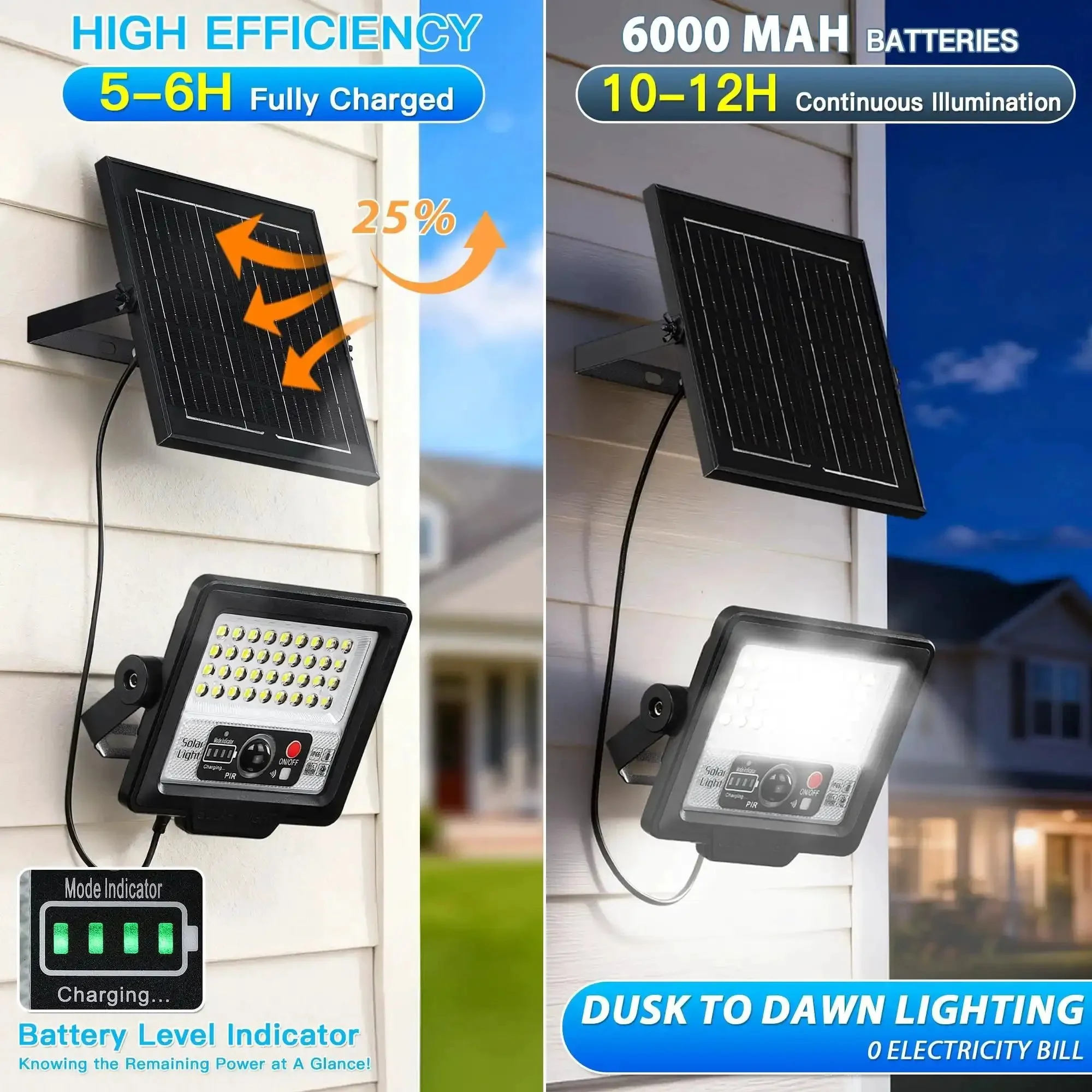 60W Solar Flood Light Outdoor Waterproof 7000 Lumens 6500K Motion Sensor Dusk To Dawn Solar Powered Lamp With Remote No More Electric Bills Split Type Security Lighting 13Ft Cable For Parking Lot Yard - Image 5
