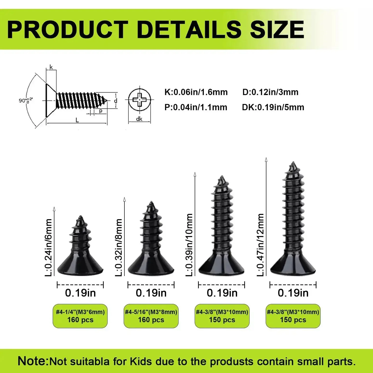 620 Pcs M3 Wood Screws Kit With Phillips Flat Head Four Size Assortment 6 8 10 12 mm Heavy Duty Black AntiCorrosion Coated For Indoor Furniture Cabinets And DIY Crafts Built To Last - Image 5
