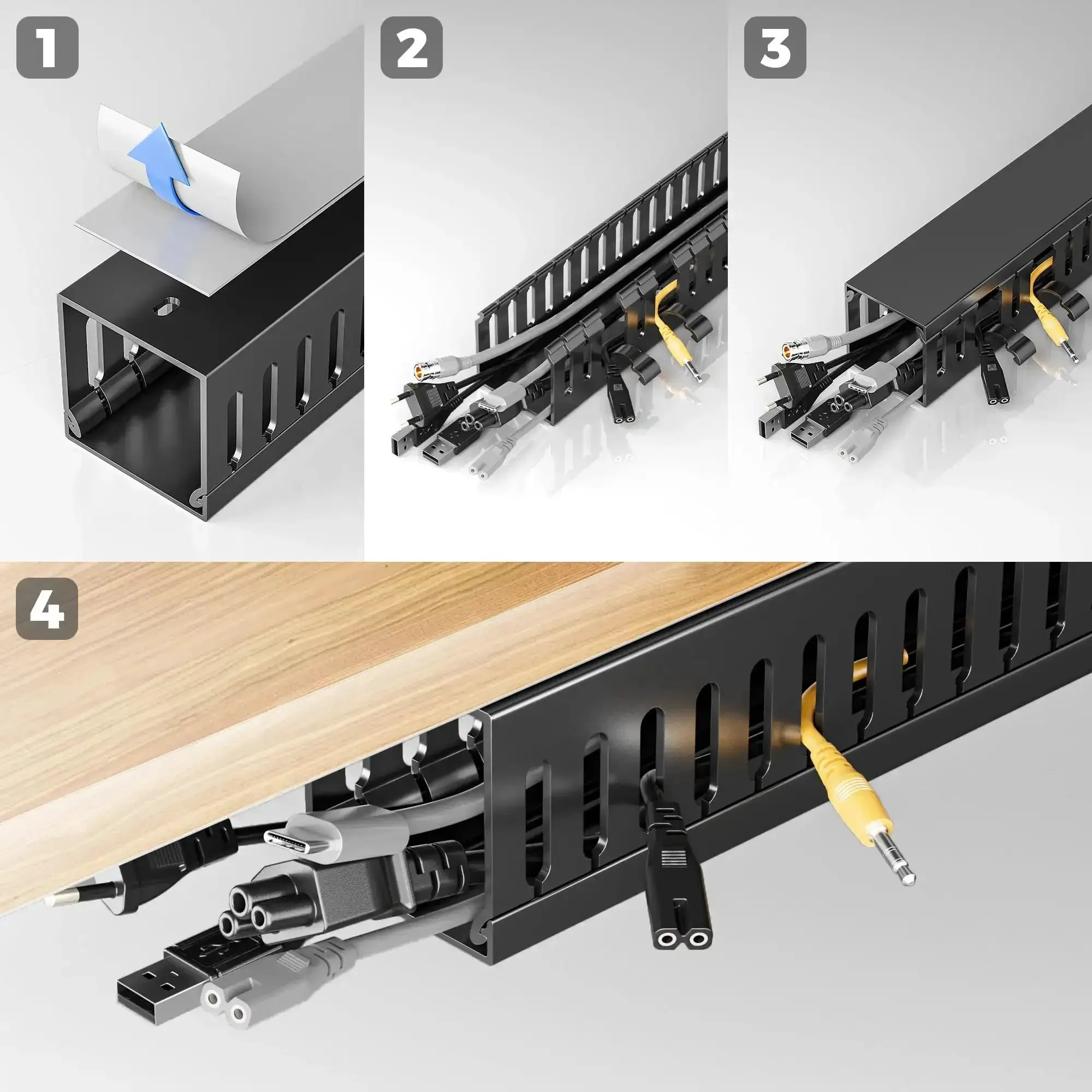 62.8 Inch Cable Raceway Kit For Under Desk Cable Management Big Wire Channel For Gaming Desks And Server Racks Cord Organizer Tray Durable PVC Crush Resistant No Fuss Black - Image 2