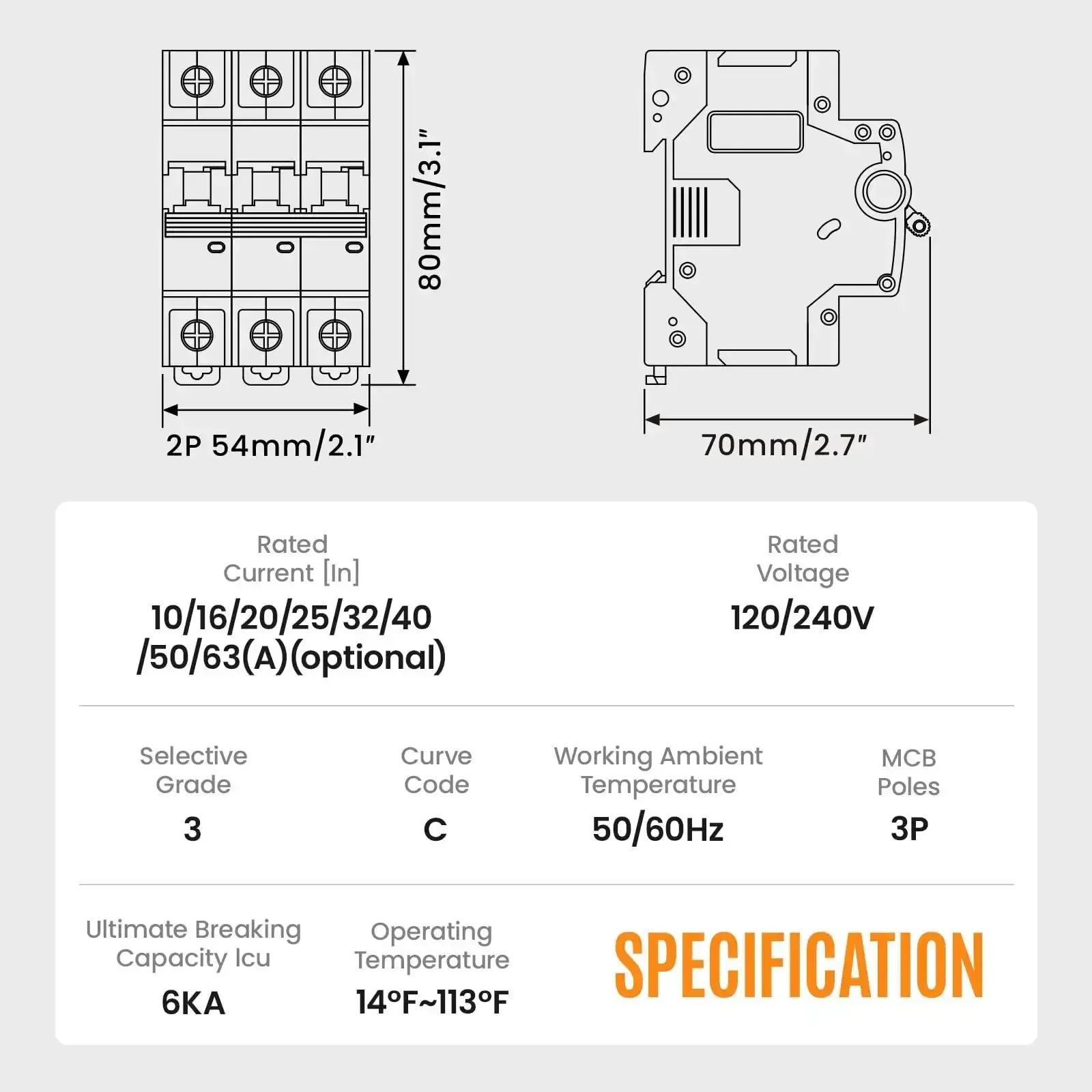 63 Amp 3 Pole DIN Rail Mounted Miniature Circuit Breaker For 120/240V Systems With Thermal Magnetic AC Disconnect Switch Built Tough Overload Protection For Home Garage Workshop And Emergency Generator Setups - Image 4