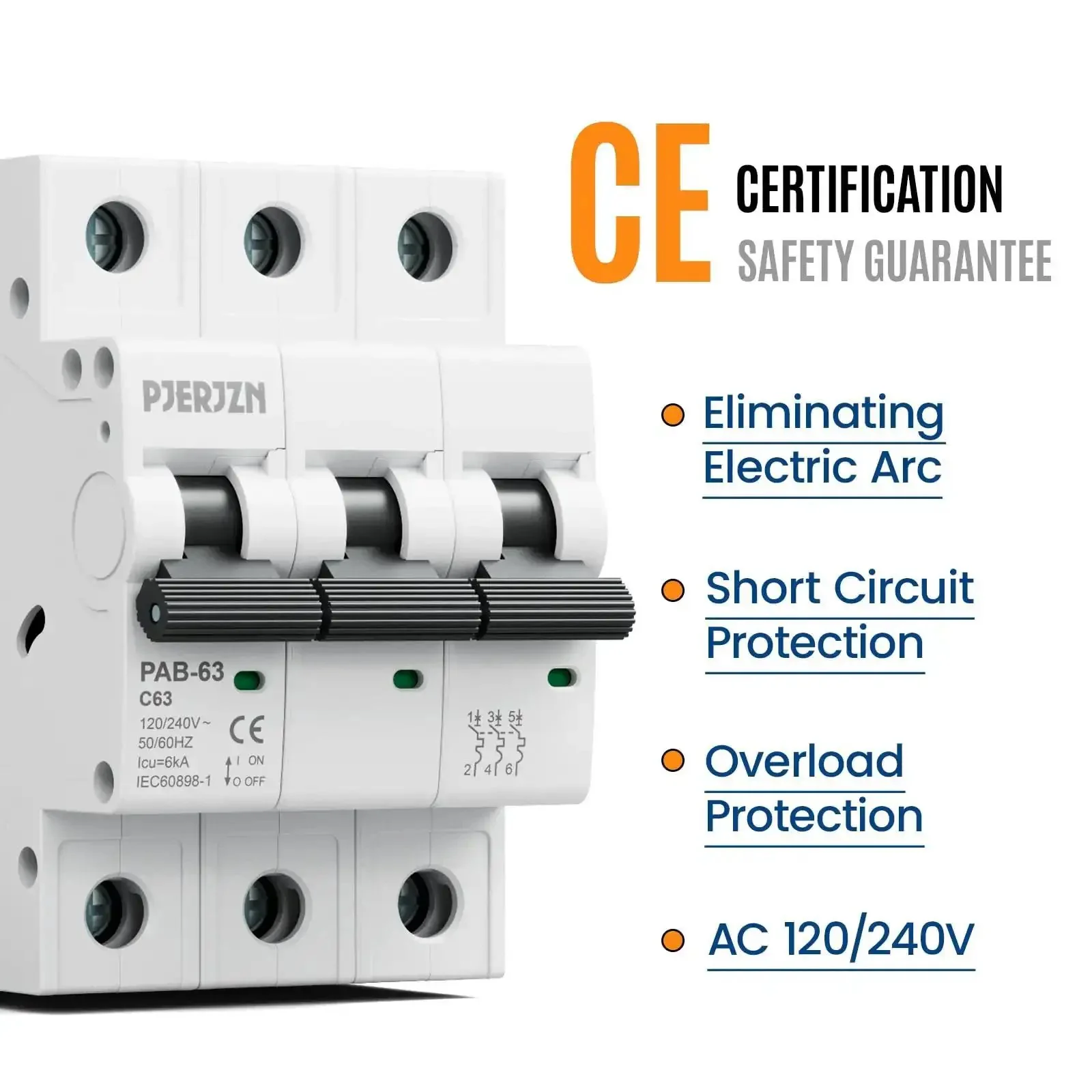 63 Amp 3 Pole DIN Rail Mounted Miniature Circuit Breaker For 120/240V Systems With Thermal Magnetic AC Disconnect Switch Built Tough Overload Protection For Home Garage Workshop And Emergency Generator Setups - Image 7