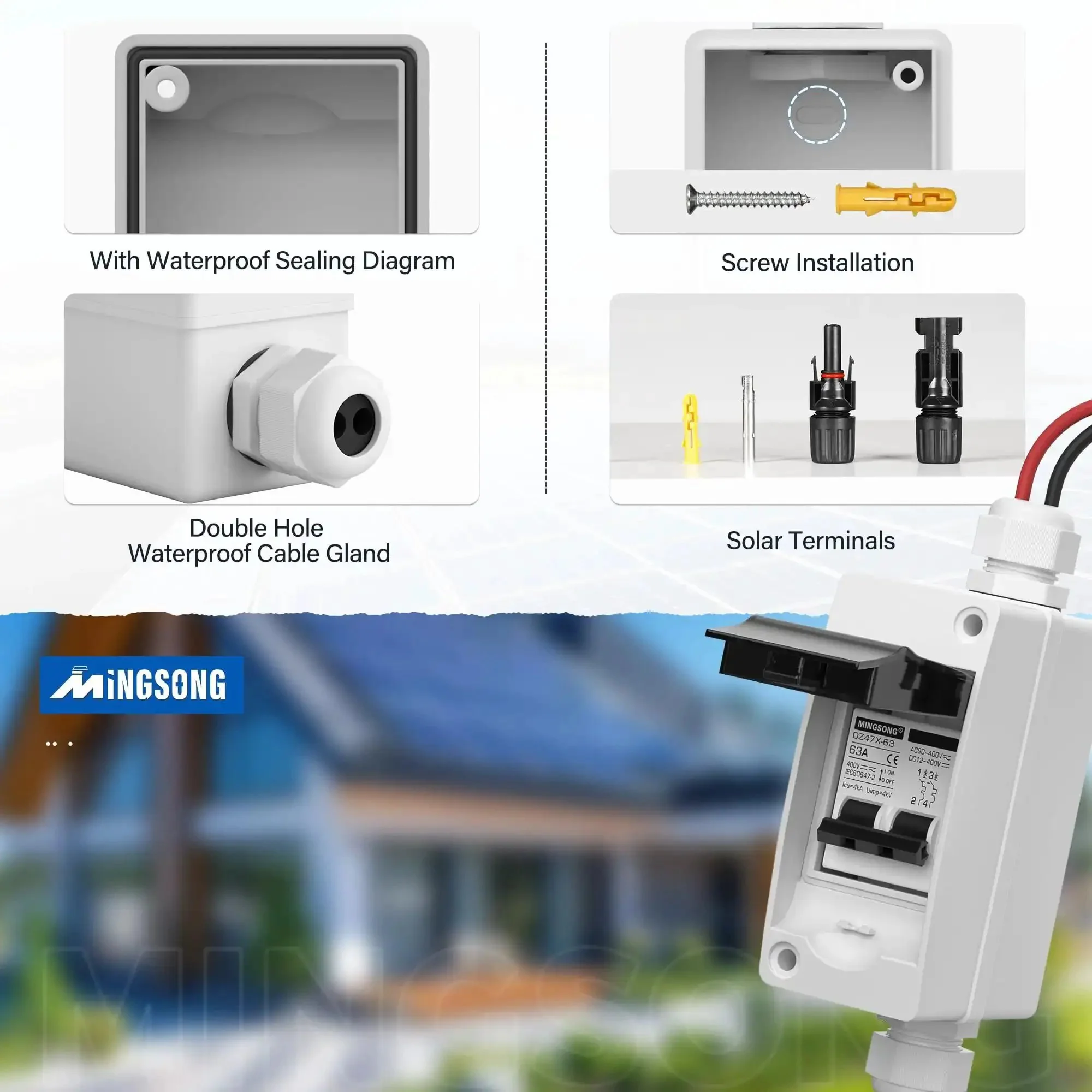 63 Amp Solar Panel Disconnect Switch For DC 12 To 400V And AC 90 To 400V Two Pole Outdoor Rugged IP65 Waterproof Box UV Proof Housing Ready For PV Home Systems - Image 5