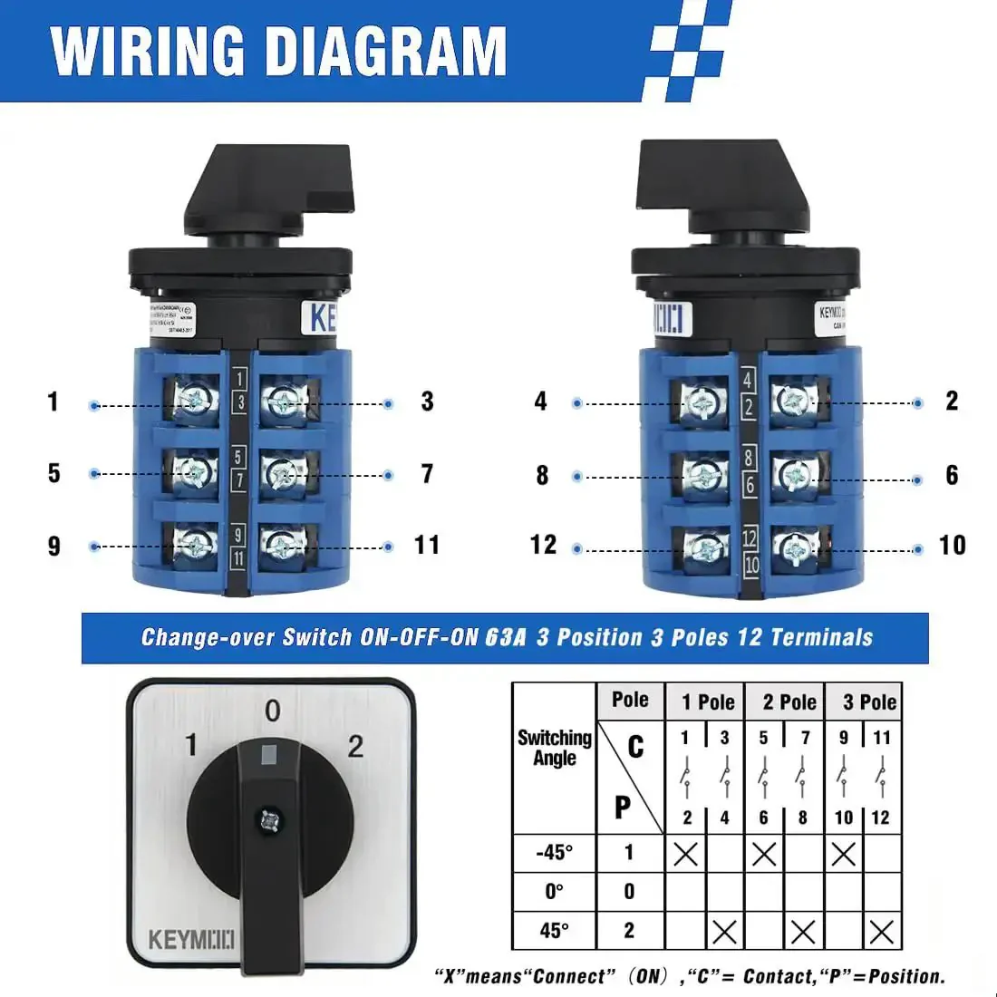 63A Rotary Change Over Switch With Copper Cable Connector 660V Three Position Three Phase Cam Switch 12 Terminals Open Lugs Universal Selector For Power Transfer Emergency Switchover And Circuit Isolation In Industrial Electrical Panels - Image 5