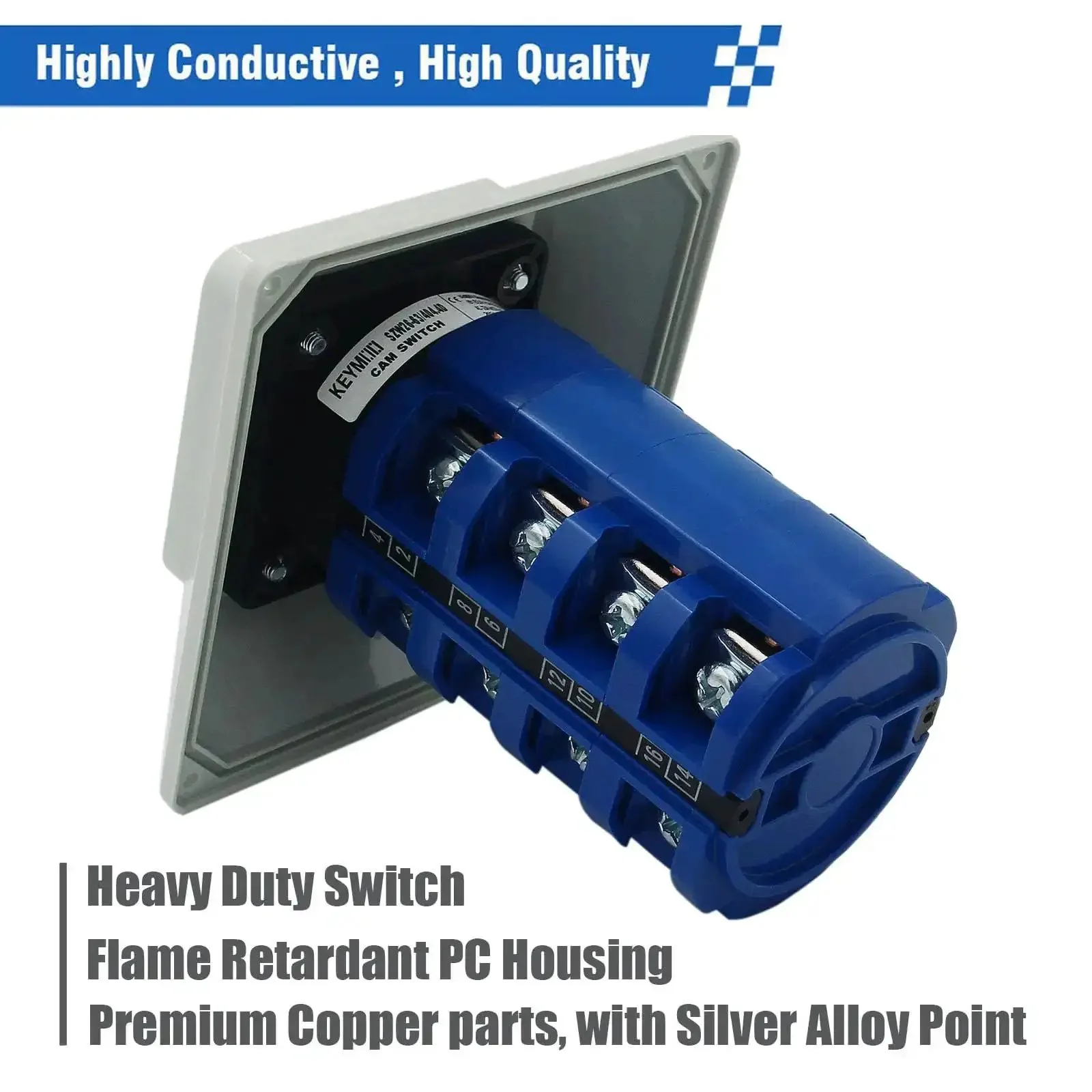 63A Rotary Changeover Switch With Exterior IP65 Enclosure, 4NO 4NC, 2 Way 3 Position Cam Switch, Latching, Waterproof Housing, 4 Phase, 16 Terminals, Universal Selector Switch For Beefed Up Electrical Panel - Image 3