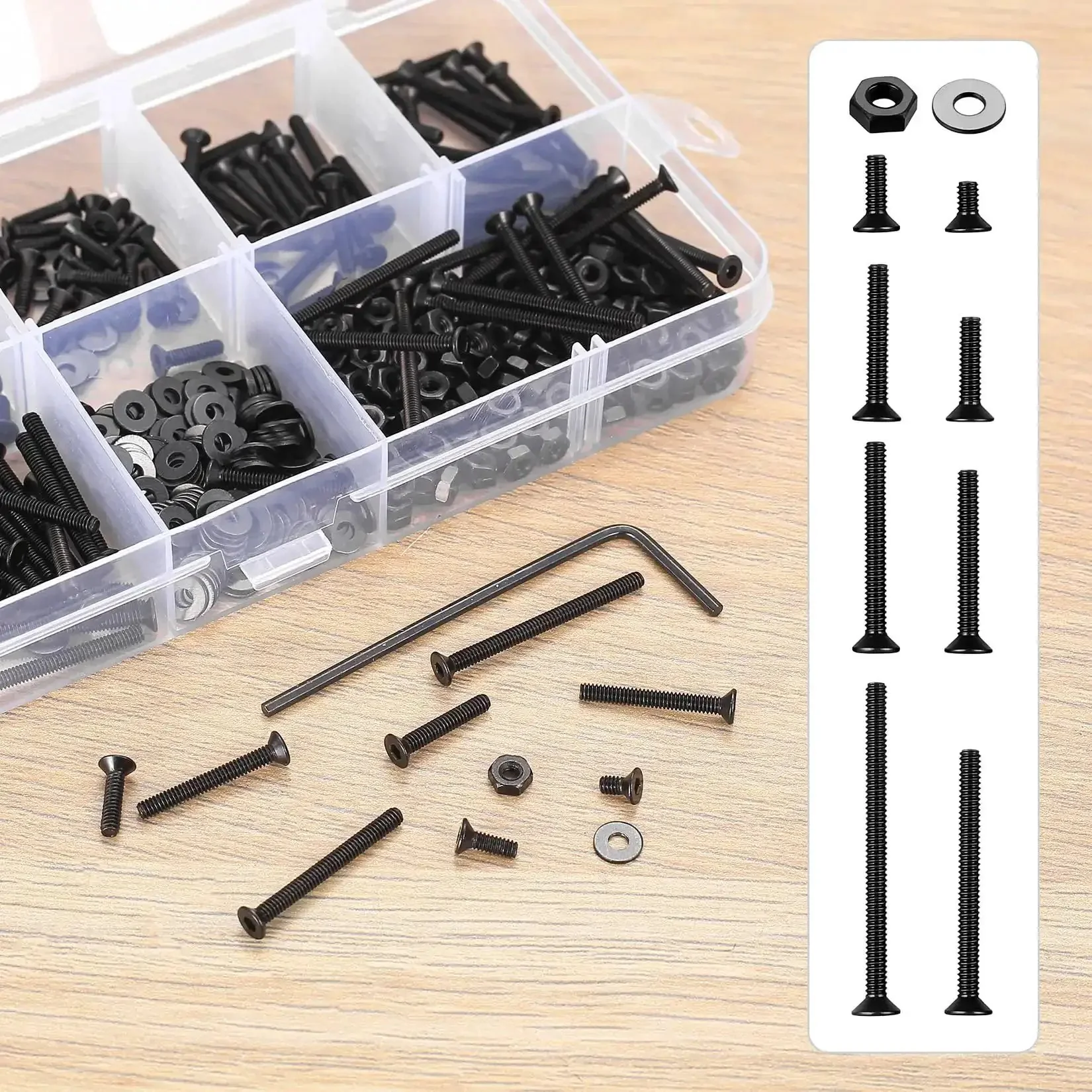 645 Piece M2 Metric Screw Set With Flat Head Countersunk Hex Socket Cap Screws, Black Bolts And Nuts, Washers And Wrench, Pro Grade All In One DIY Hardware Kit For Electronics, Robotics, And Precise Assemblies - Image 5